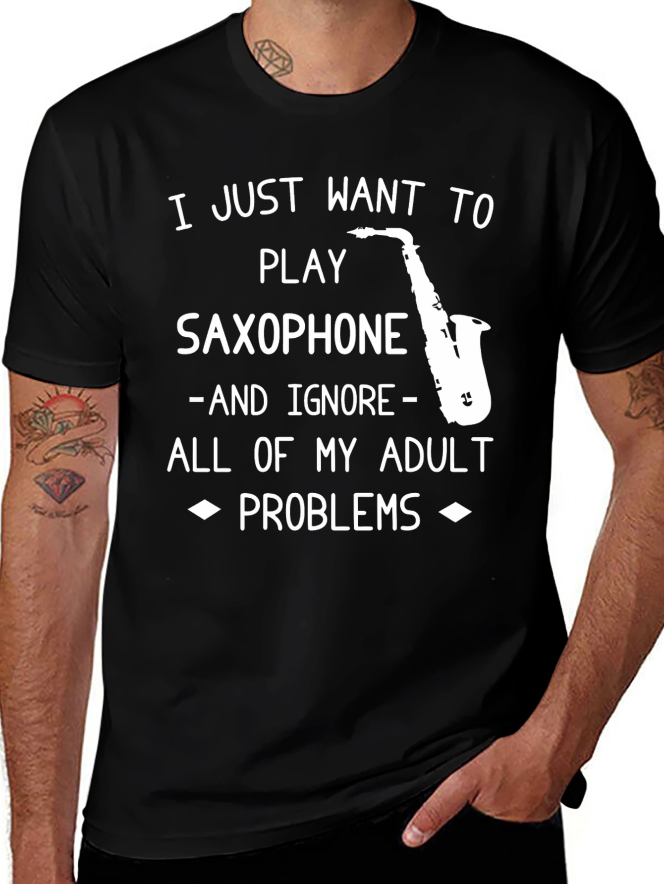 Variant 9 of Saxophone Lover's T-Shirt: Adulting is Hard!