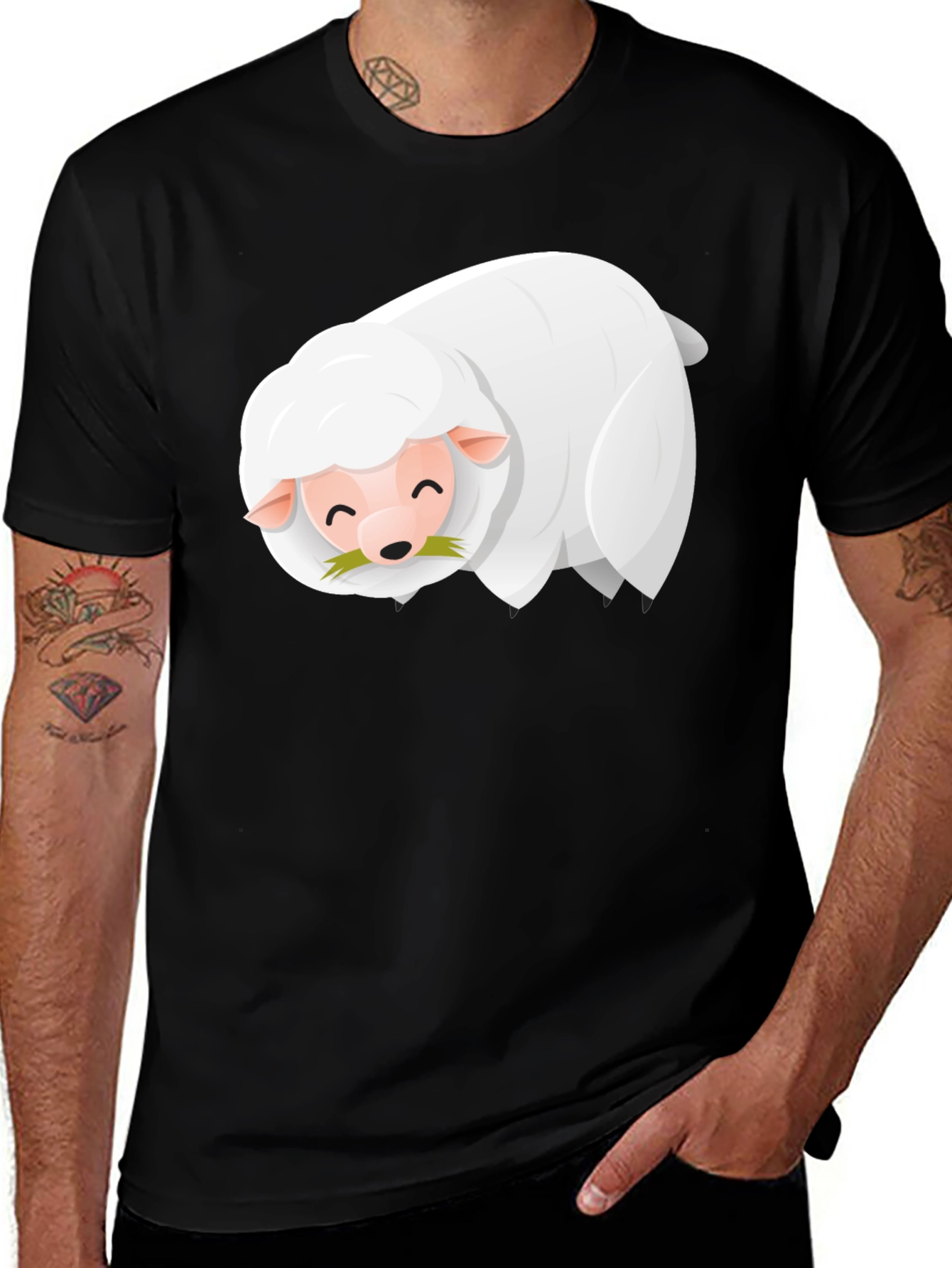Variant 22 of Cute Sheep Graphic Black T-Shirt