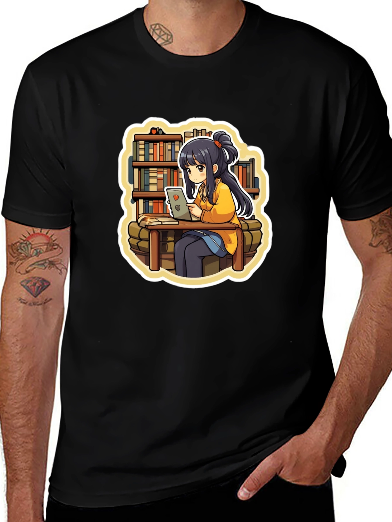 Variant 16 of Anime Girl Reading Black T-Shirt