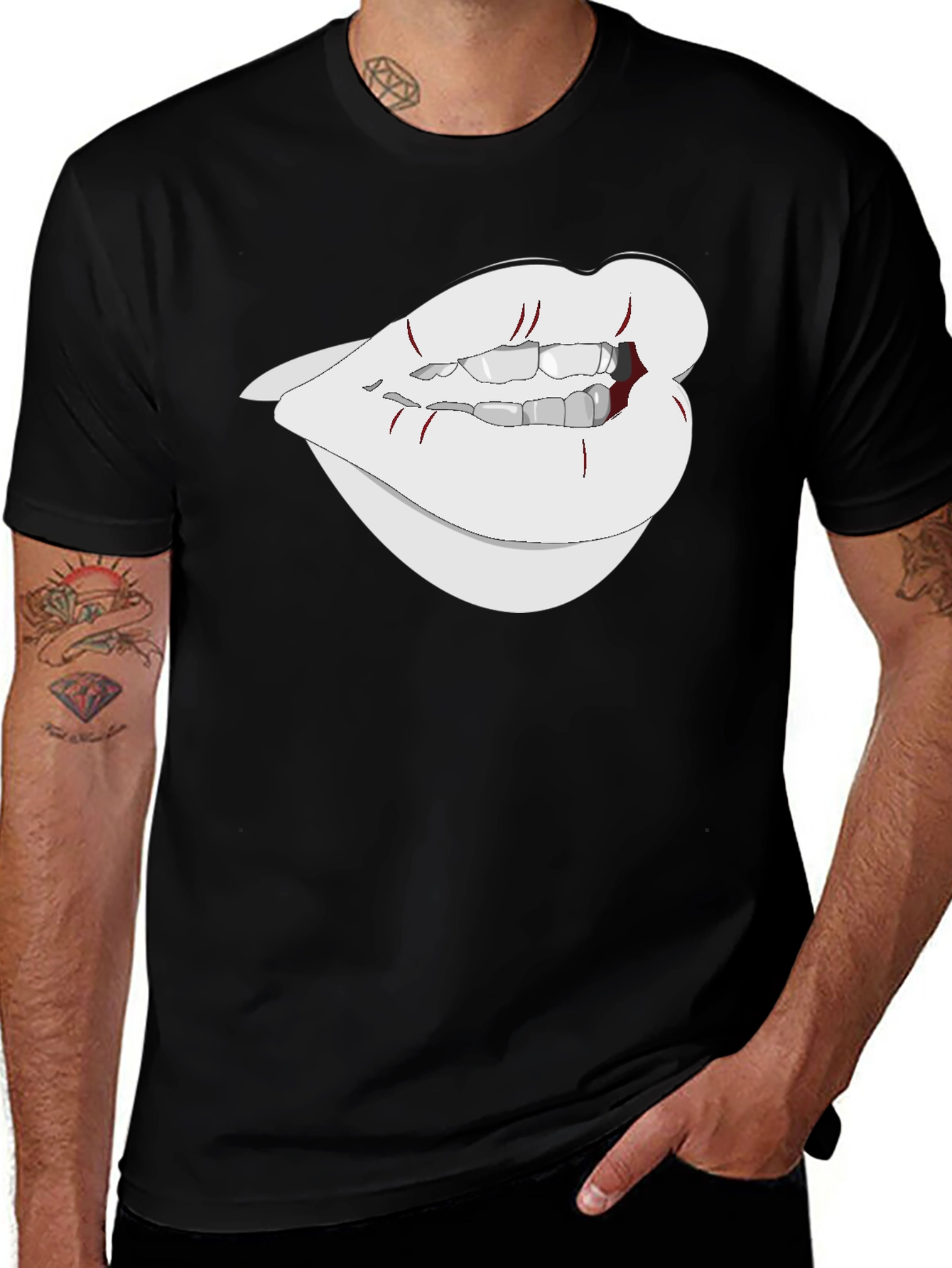 Variant 14 of Graphic Lips Tee - Black Cotton Blend