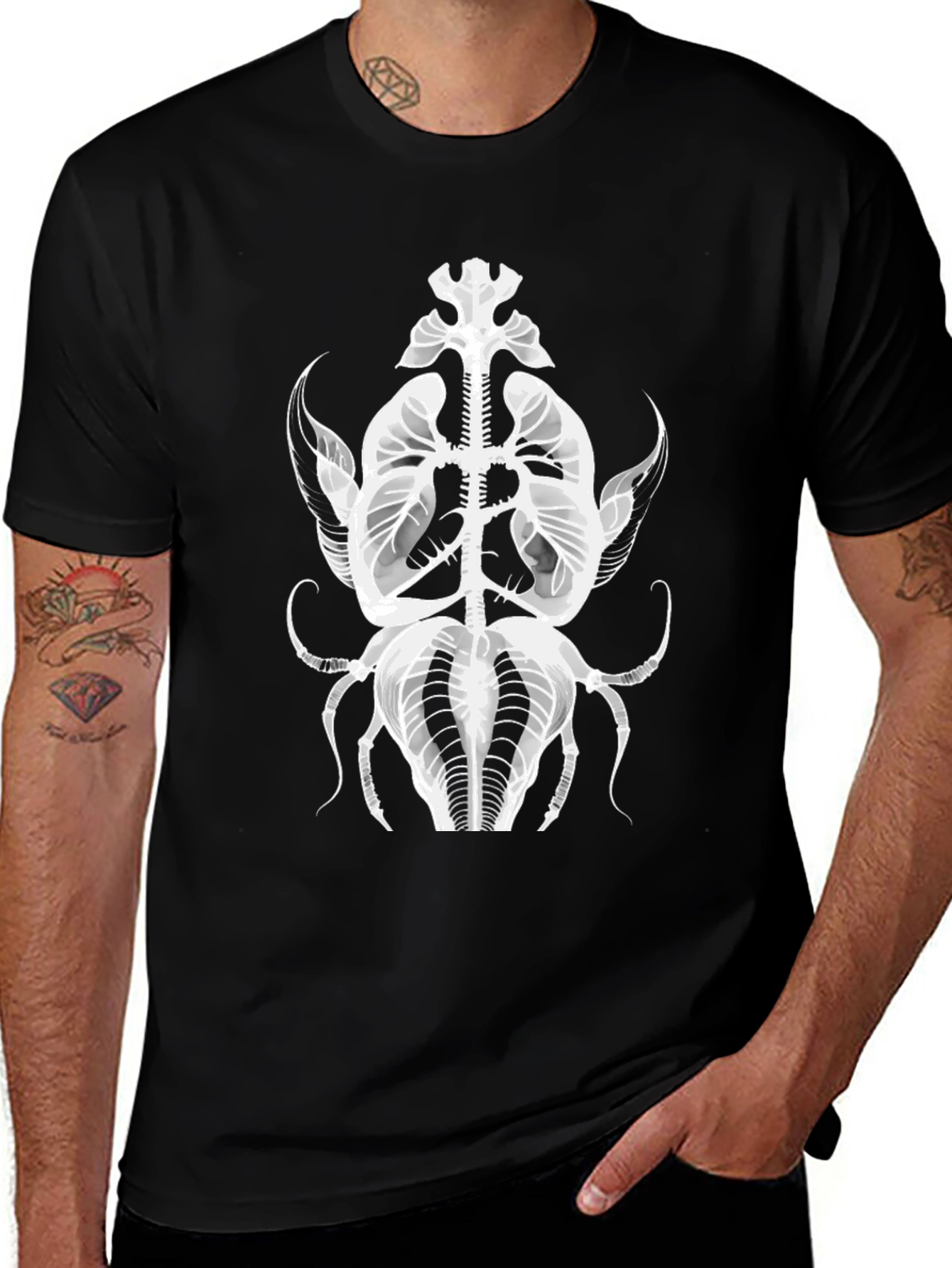 Variant 25 of Black T-Shirt with Abstract Insect X-Ray Graphic