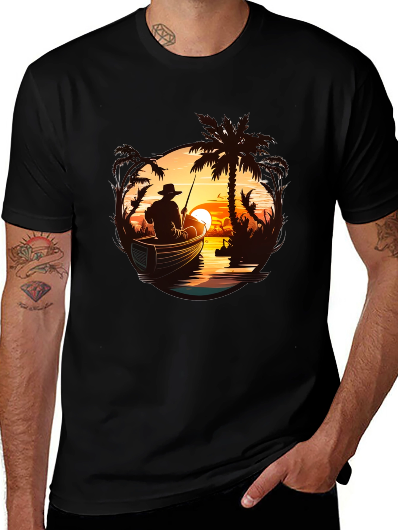 Variant 4 of Fishing Sunset Graphic Tee - Black