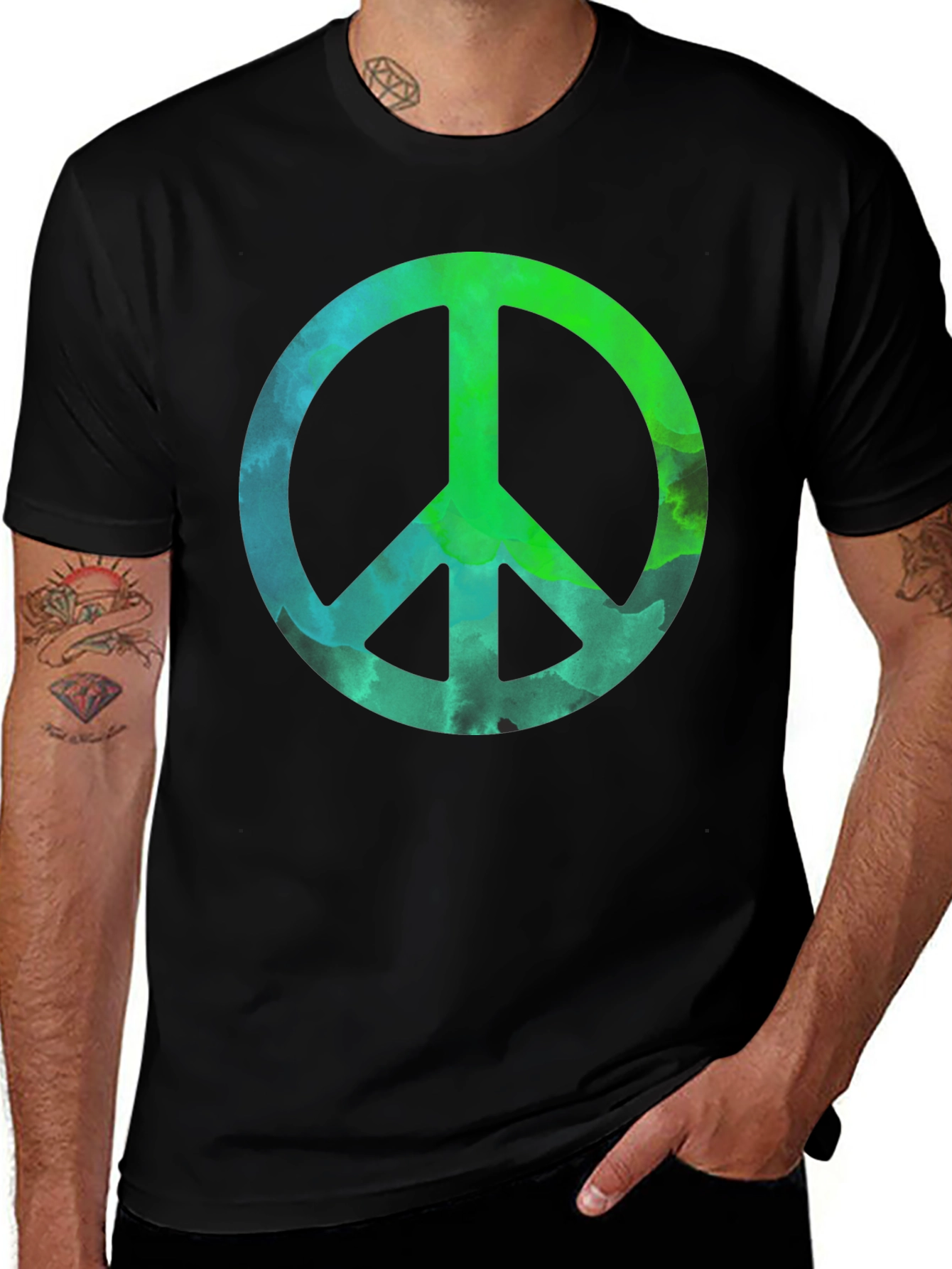 Black Peace Sign Graphic Tee - Mens Black T-Shirt main image
