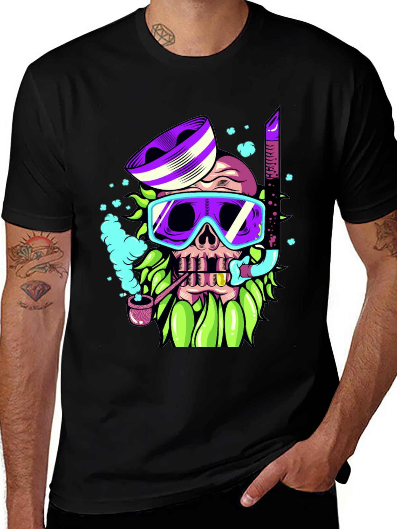 Variant 21 of Diver Skull Graphic Tee - Unique Colorful Design