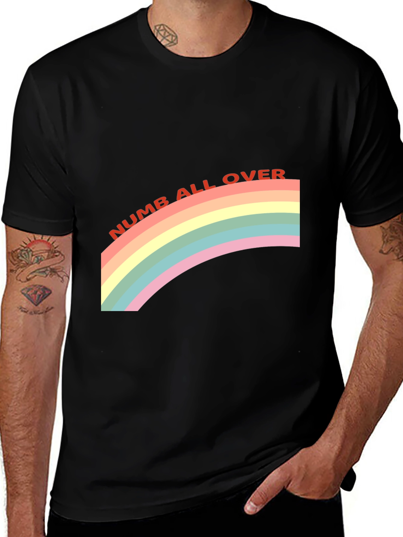Variant 25 of Numb All Over Rainbow Graphic Tee - Black Cotton Blend