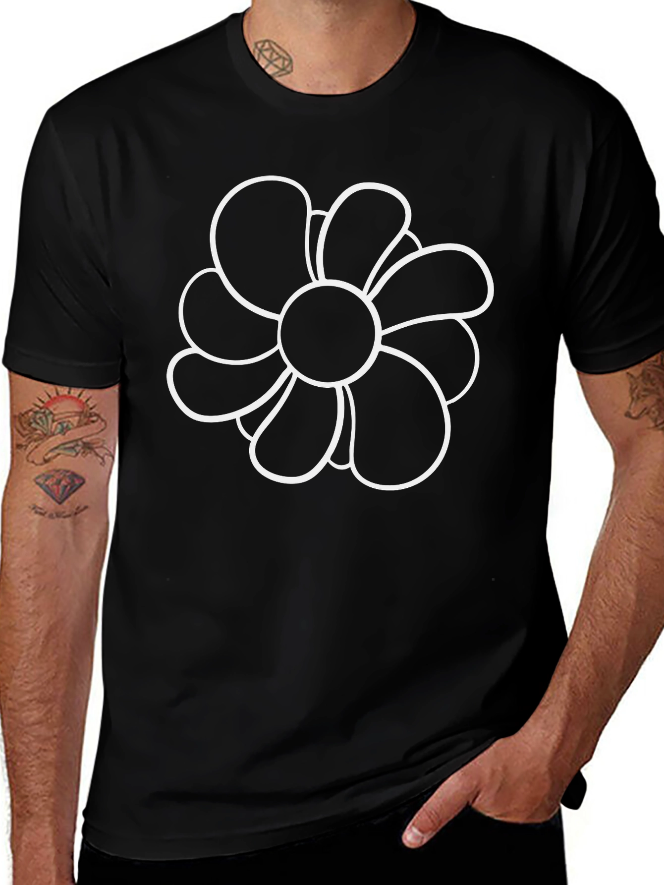 Variant 2 of Black T-Shirt with Flower Design