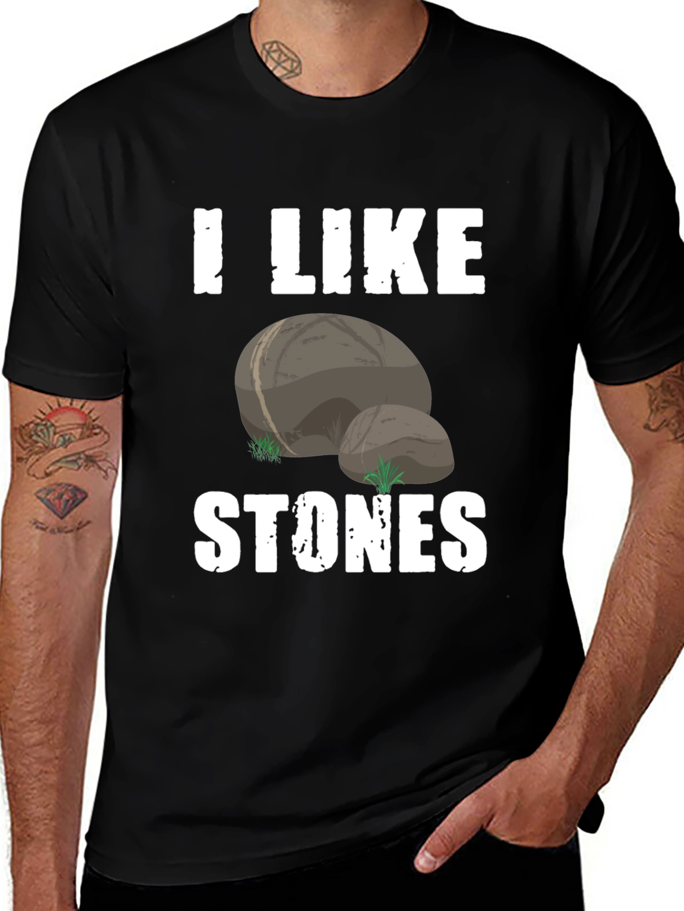 Variant 4 of I Like Stones Graphic Tee - Black Cotton Blend Shirt