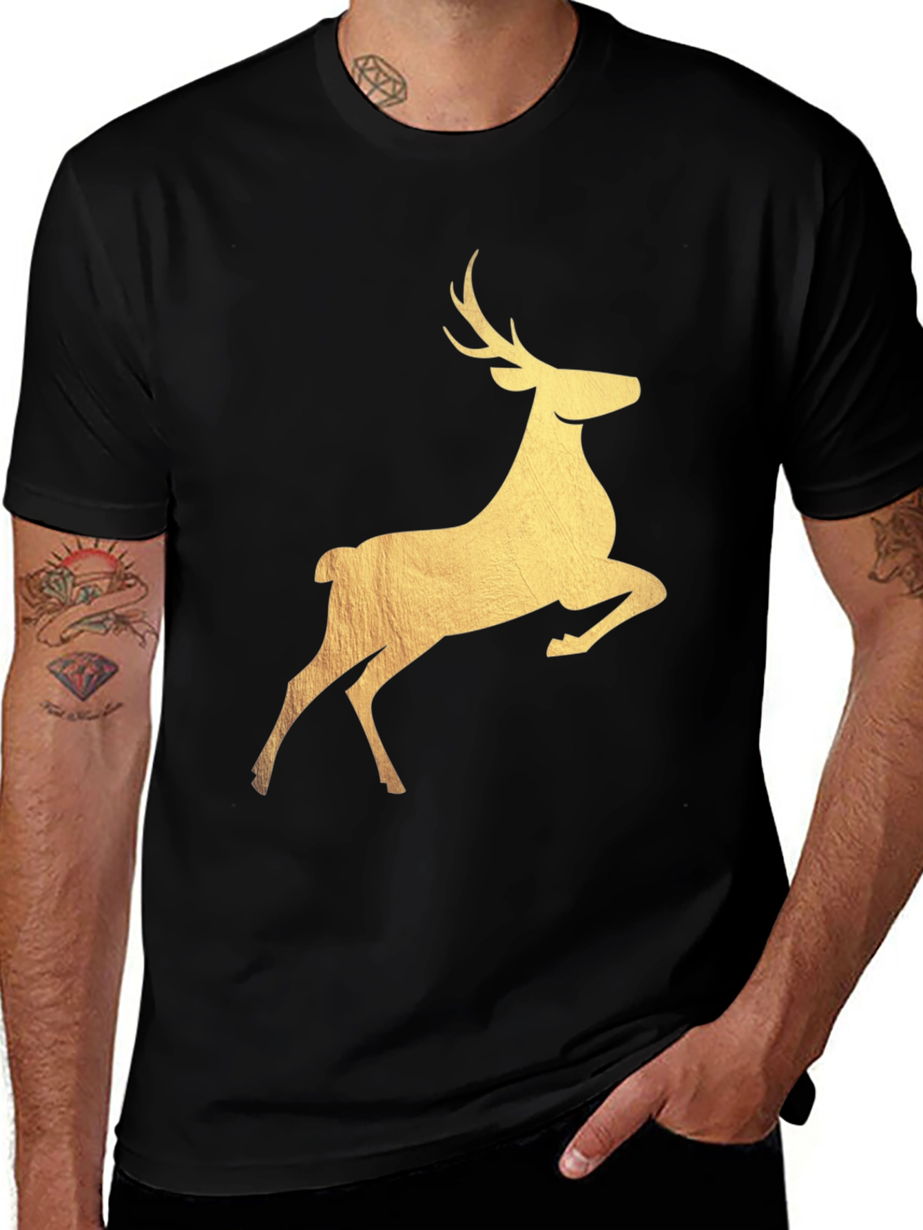 Variant 18 of Reindeer Graphic Black T-Shirt