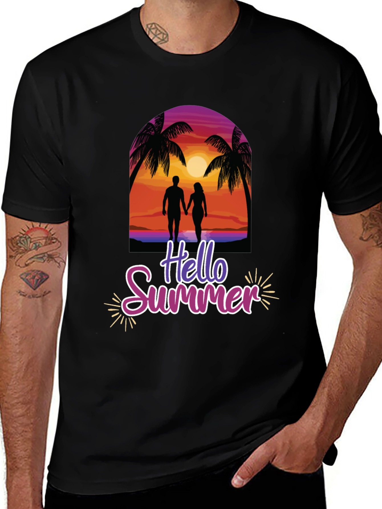Variant 30 of Hello Summer Graphic Tee - Beach Sunset Design