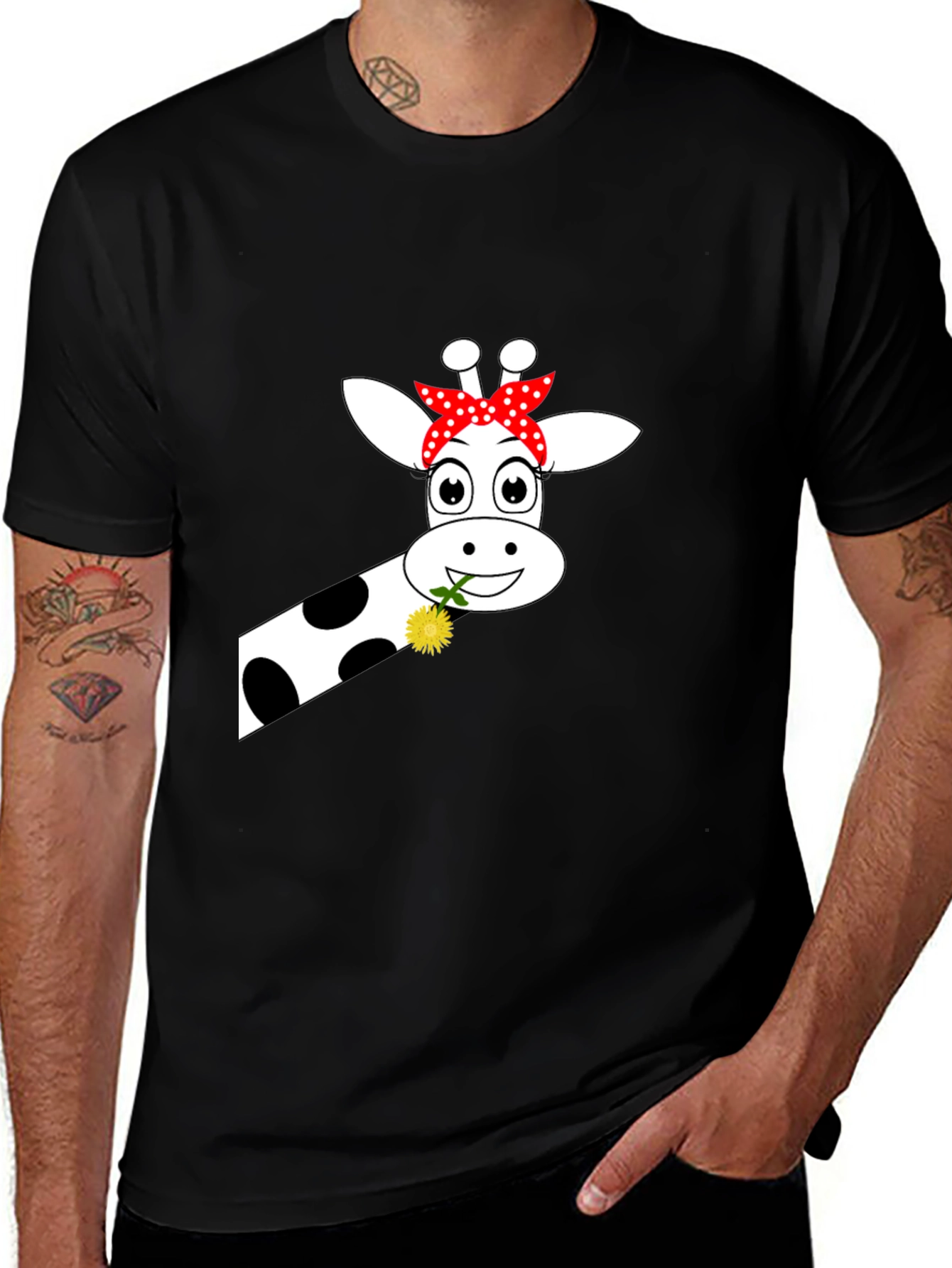 Variant 21 of Giraffe with Flower Graphic Tee - Black