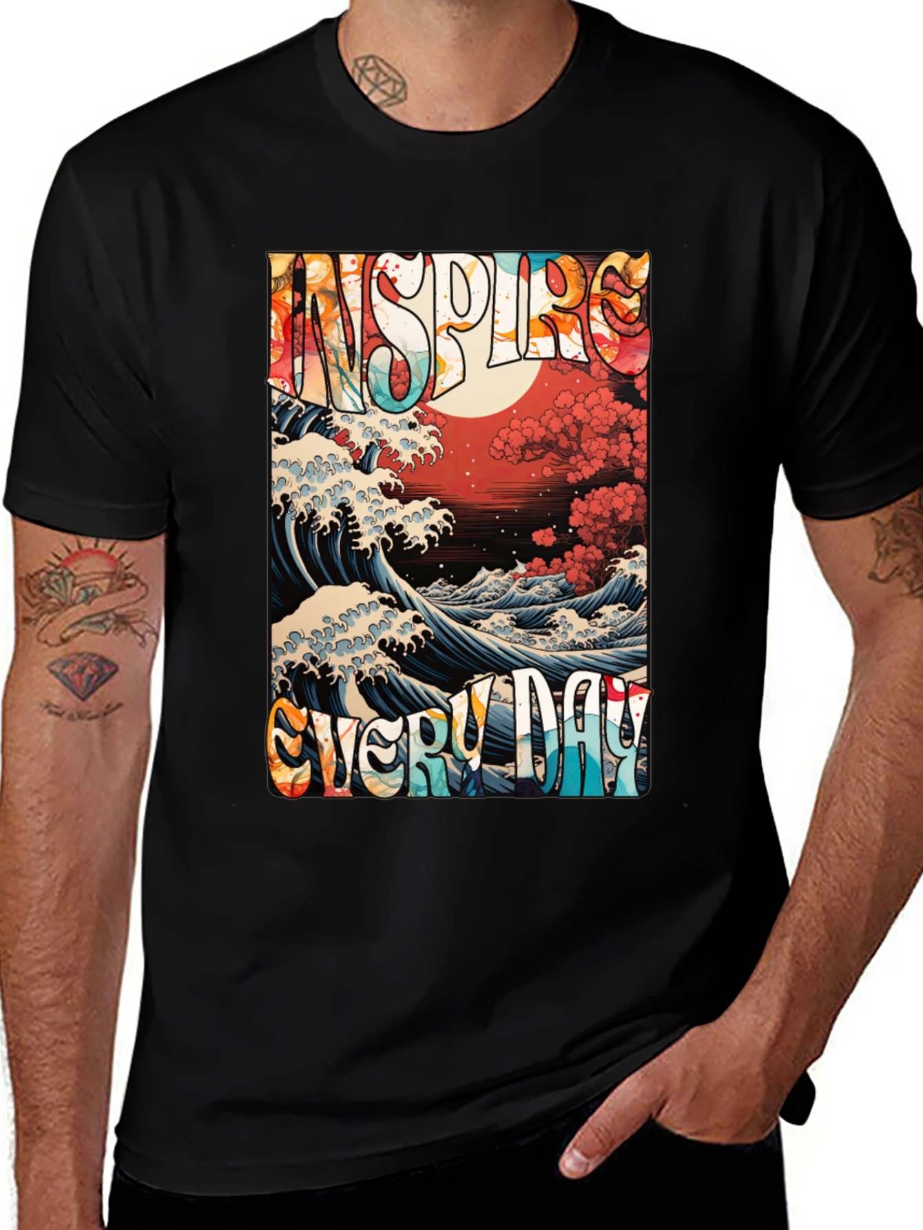 Variant 24 of Inspire Everyday Graphic Tee - Great Wave Art T-Shirt