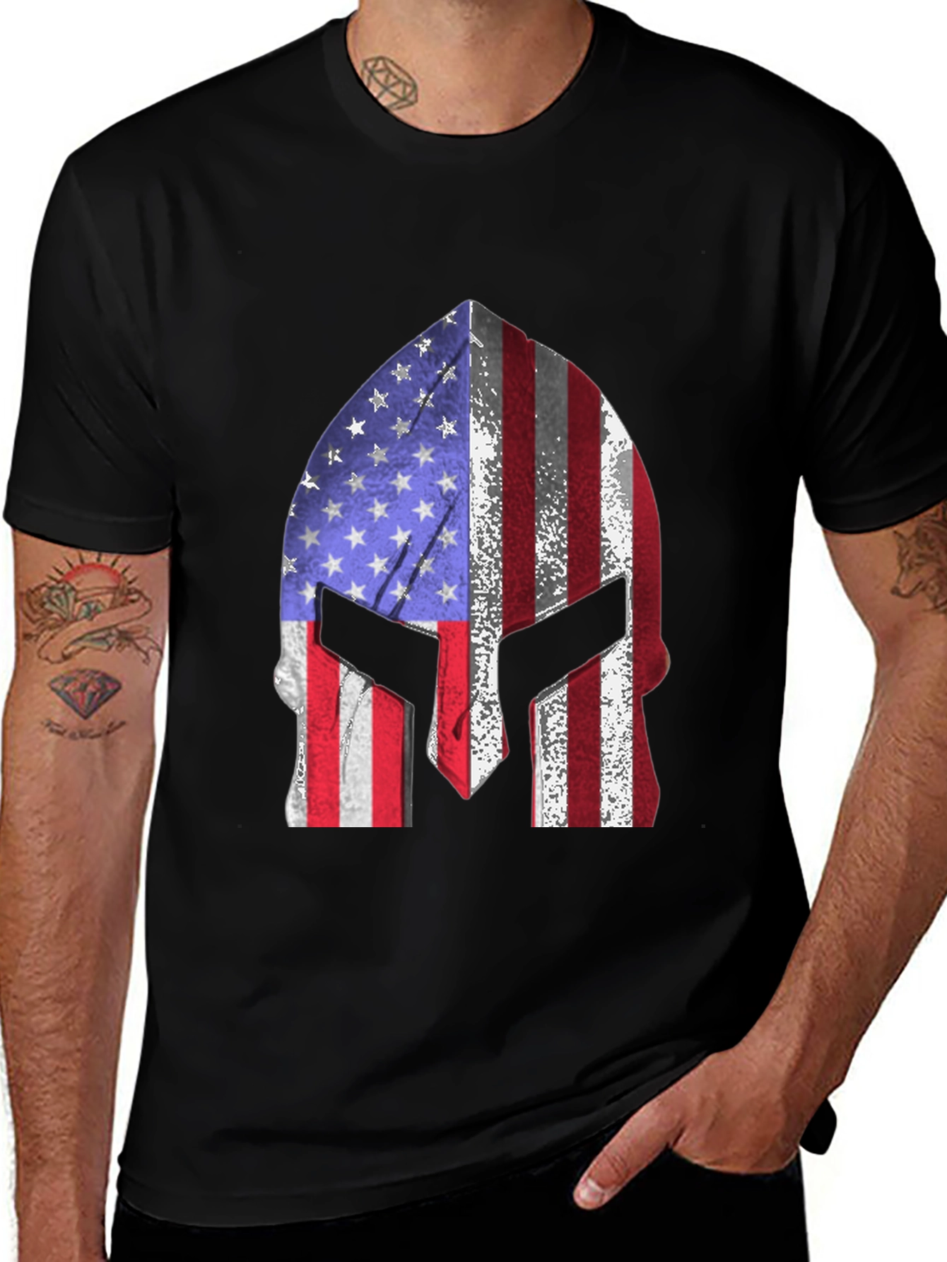 Variant 28 of American Spartan Helmet Graphic Tee - Patriotic Shirt