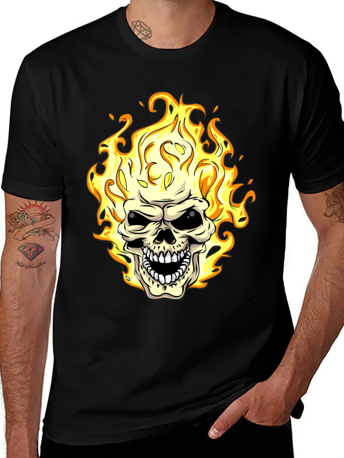 Variant 18 of Flaming Skull Graphic Tee - Black T-Shirt