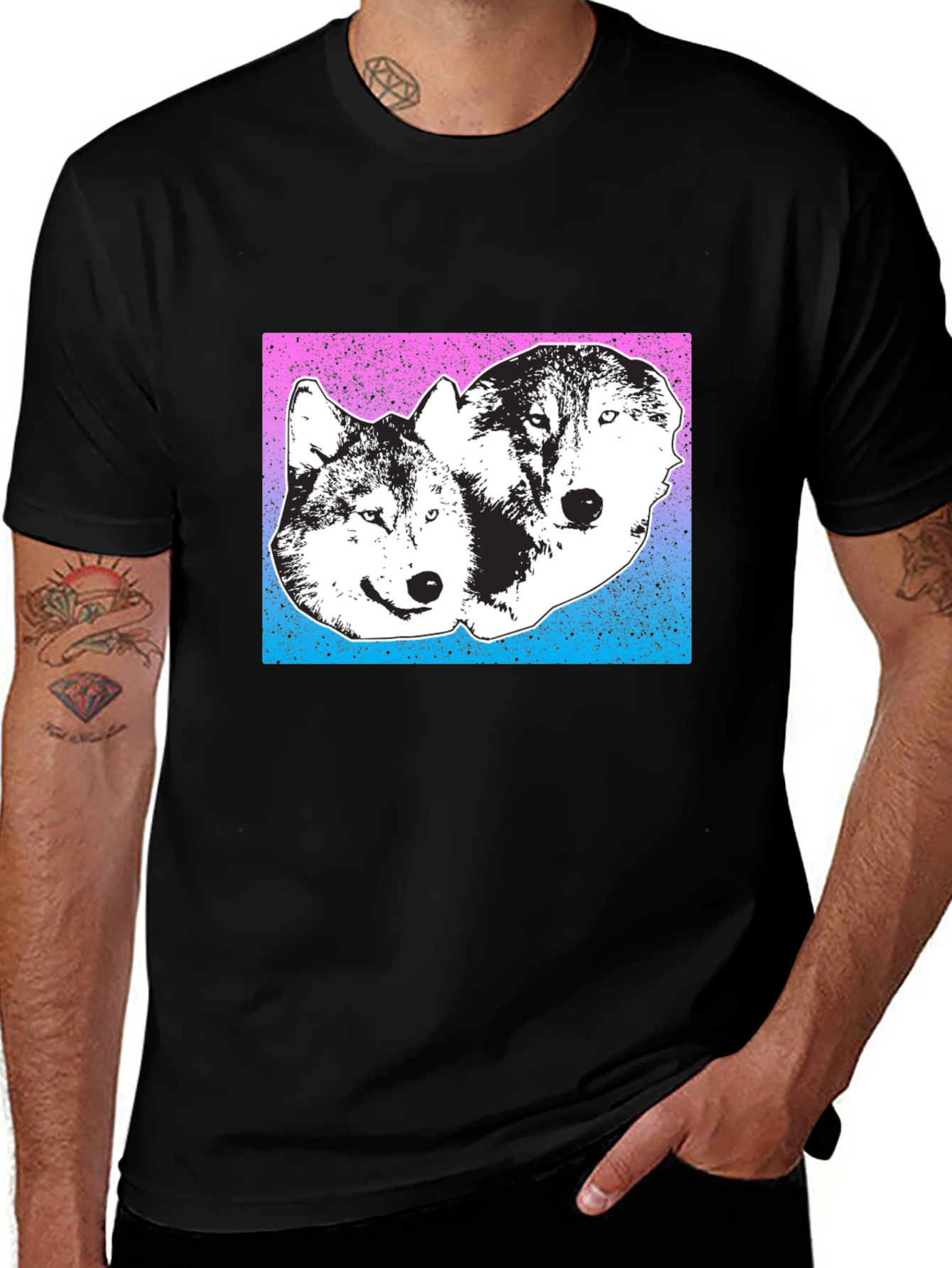 Variant 20 of Wolf Duo Graphic Tee - Black Cotton Blend T-Shirt