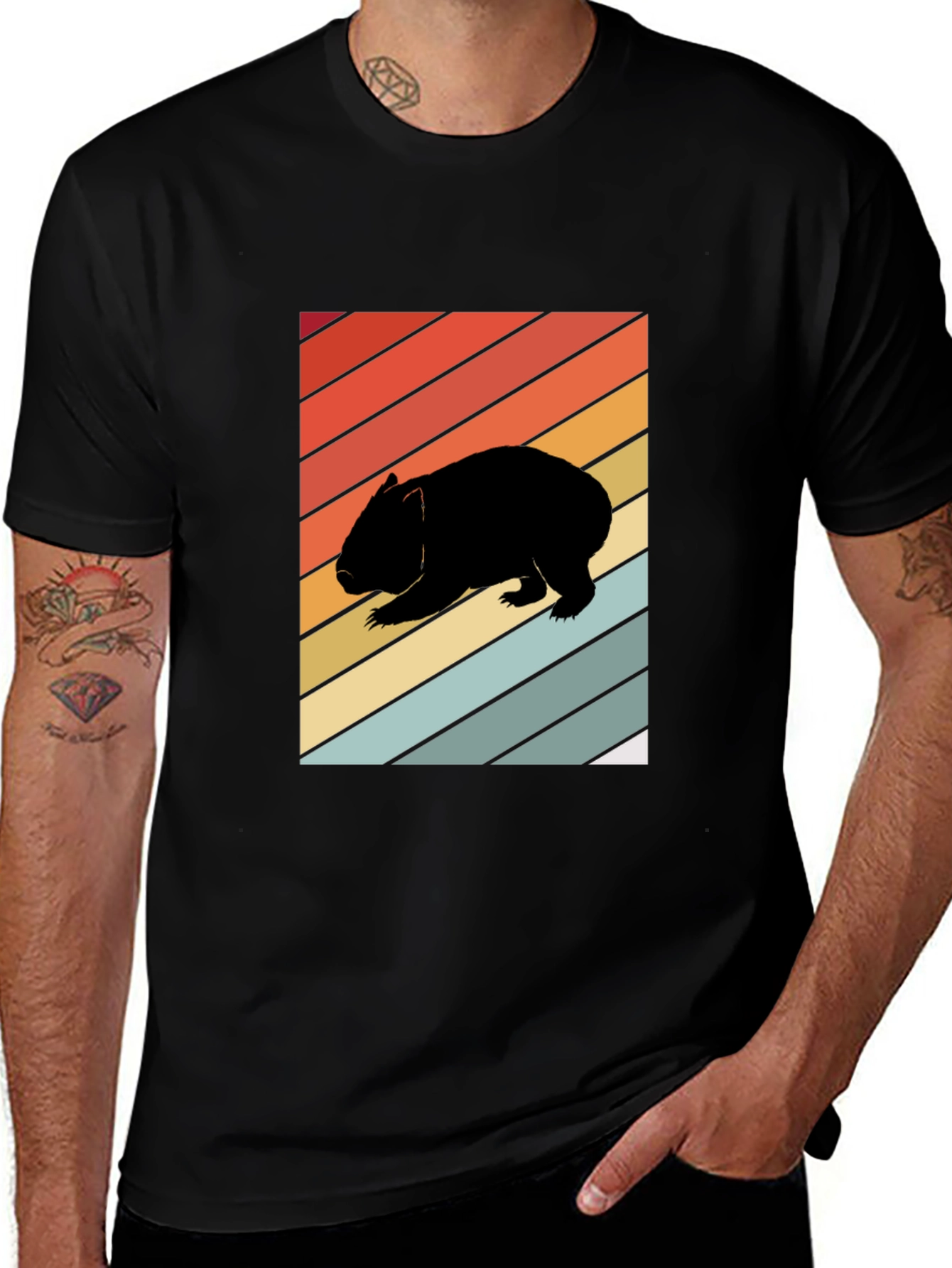 Variant 22 of Retro Wombat Graphic Tee - Black Cotton T-Shirt