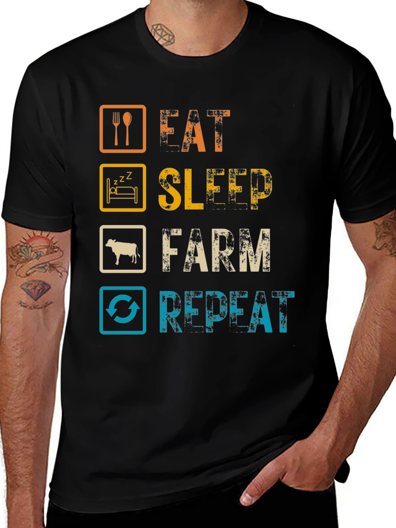 Variant 8 of Eat Sleep Farm Repeat Graphic Tee - Farmer's Life