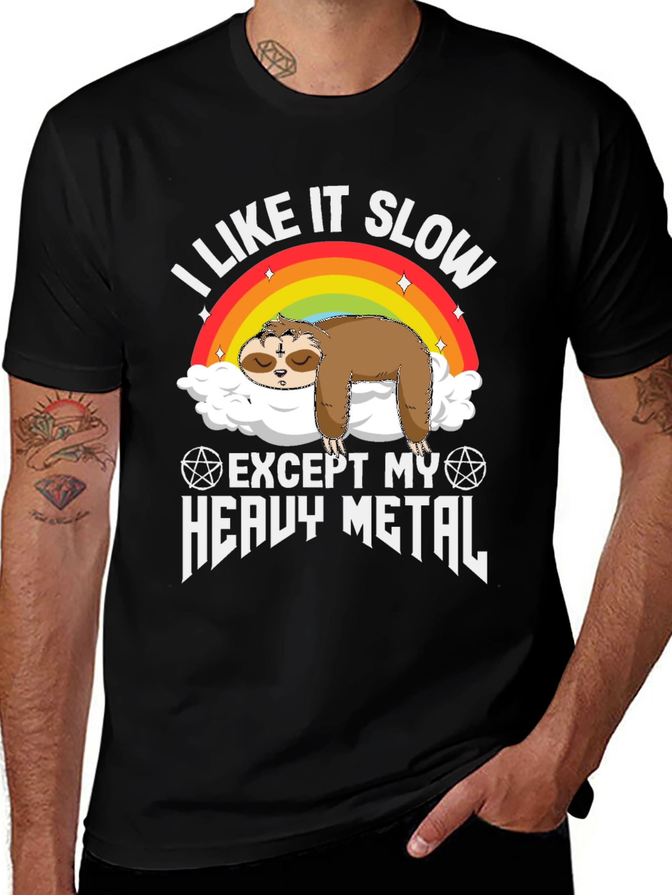 Black I Like It Slow Except My Heavy Metal Sloth T-Shirt main image