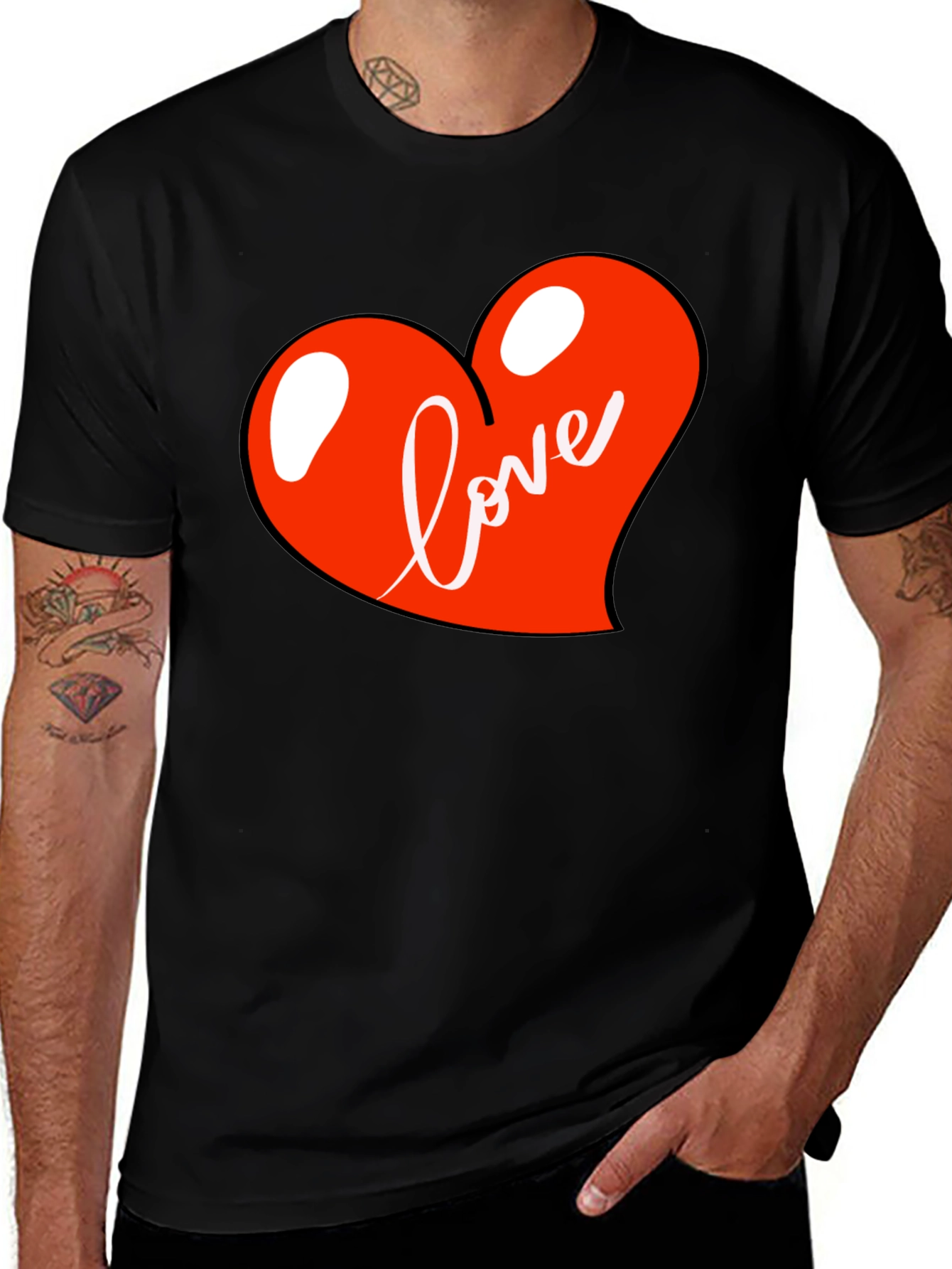 Variant 8 of Love Heart Graphic Tee - Black Casual Shirt