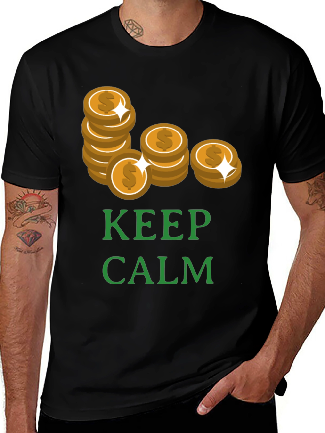 Variant 26 of Keep Calm Coins Tee - Black