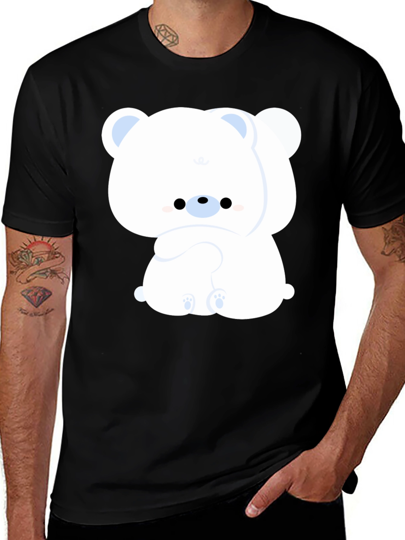 Variant 18 of Cute Bear Graphic Tee - Black Cotton Comfort