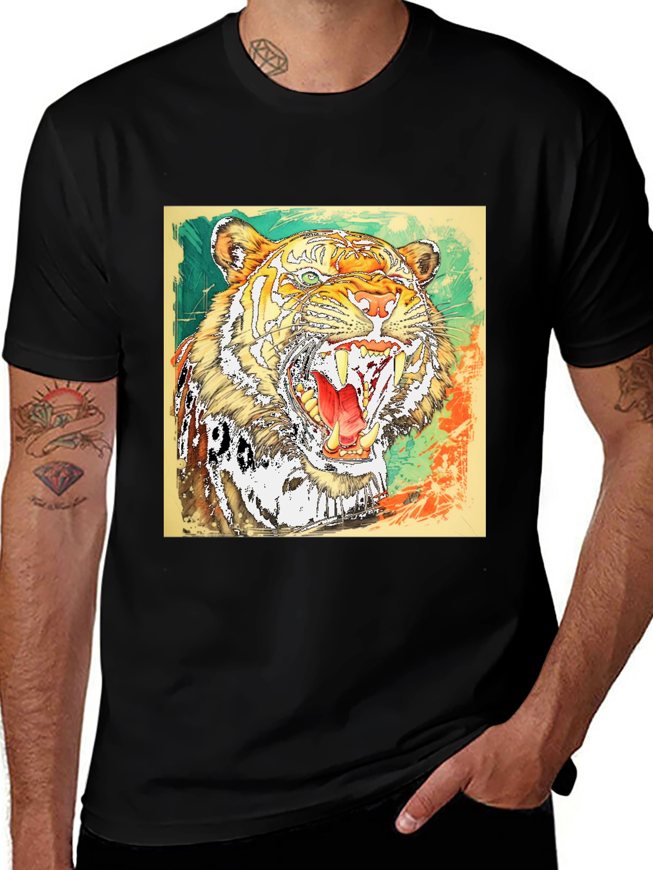 Variant 10 of Tiger Graphic Print Black T-Shirt