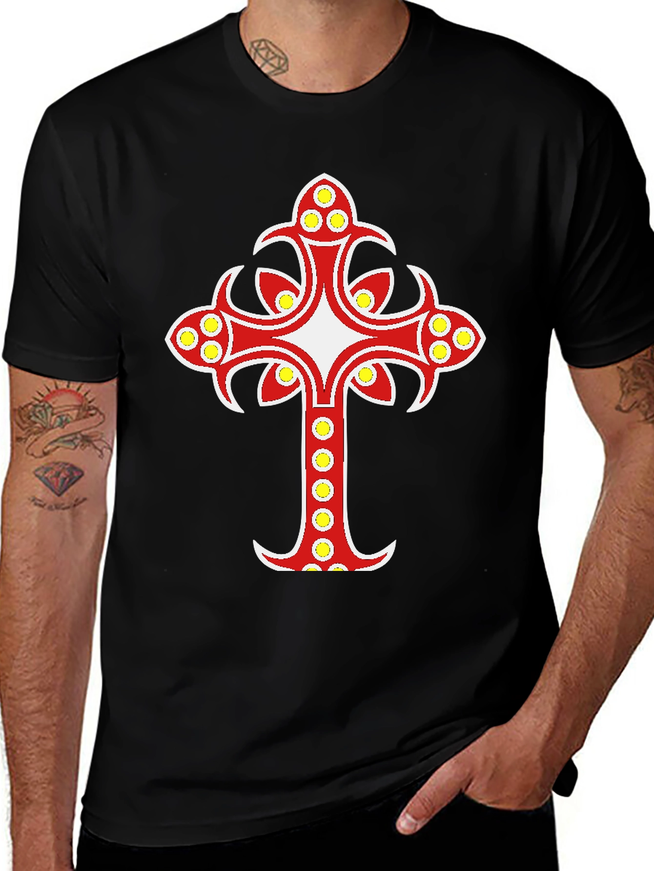 Variant 12 of Decorative Cross Graphic Black T-Shirt