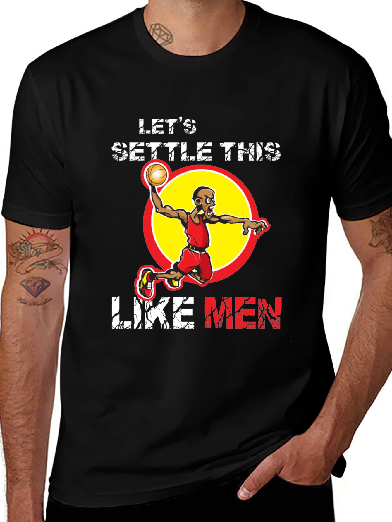Variant 17 of Let's Settle This Like Men Basketball Graphic T-Shirt