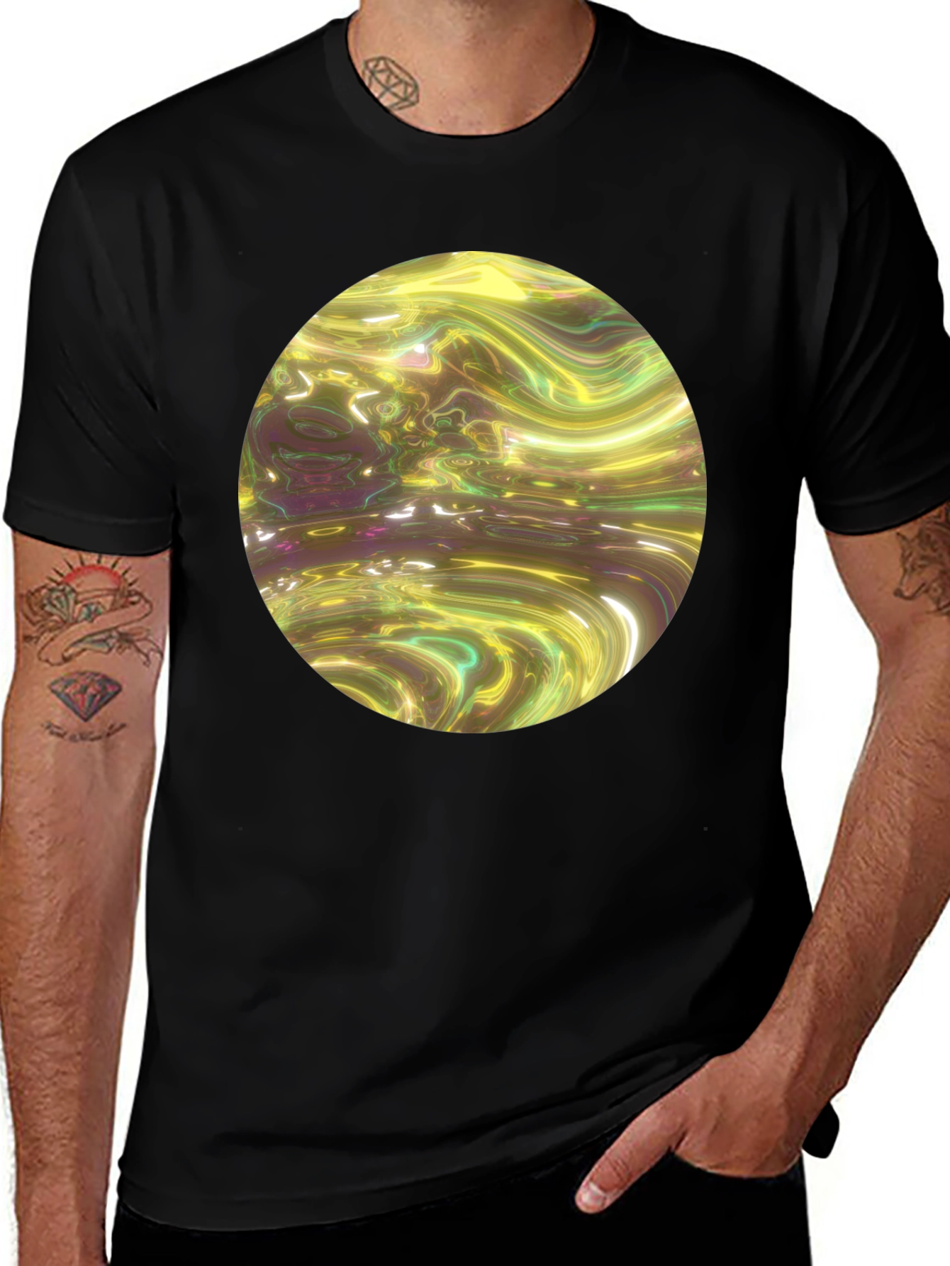 Variant 16 of Abstract Swirl Graphic Tee - Stylish Men's Black T-Shirt