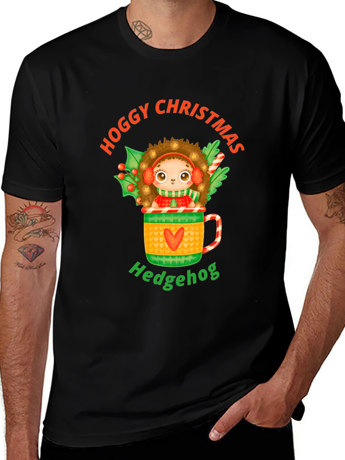 Hoggy Christmas Hedgehog Graphic T-Shirt
