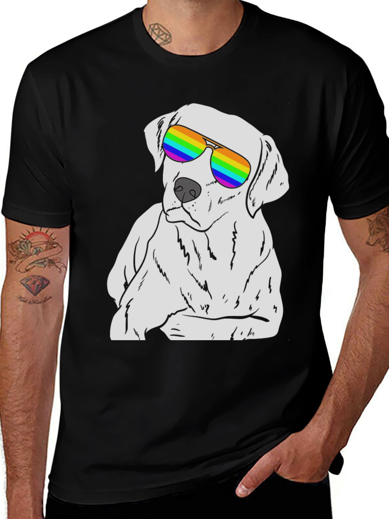 Variant 28 of Cool Dog T-Shirt - Rainbow Sunglasses