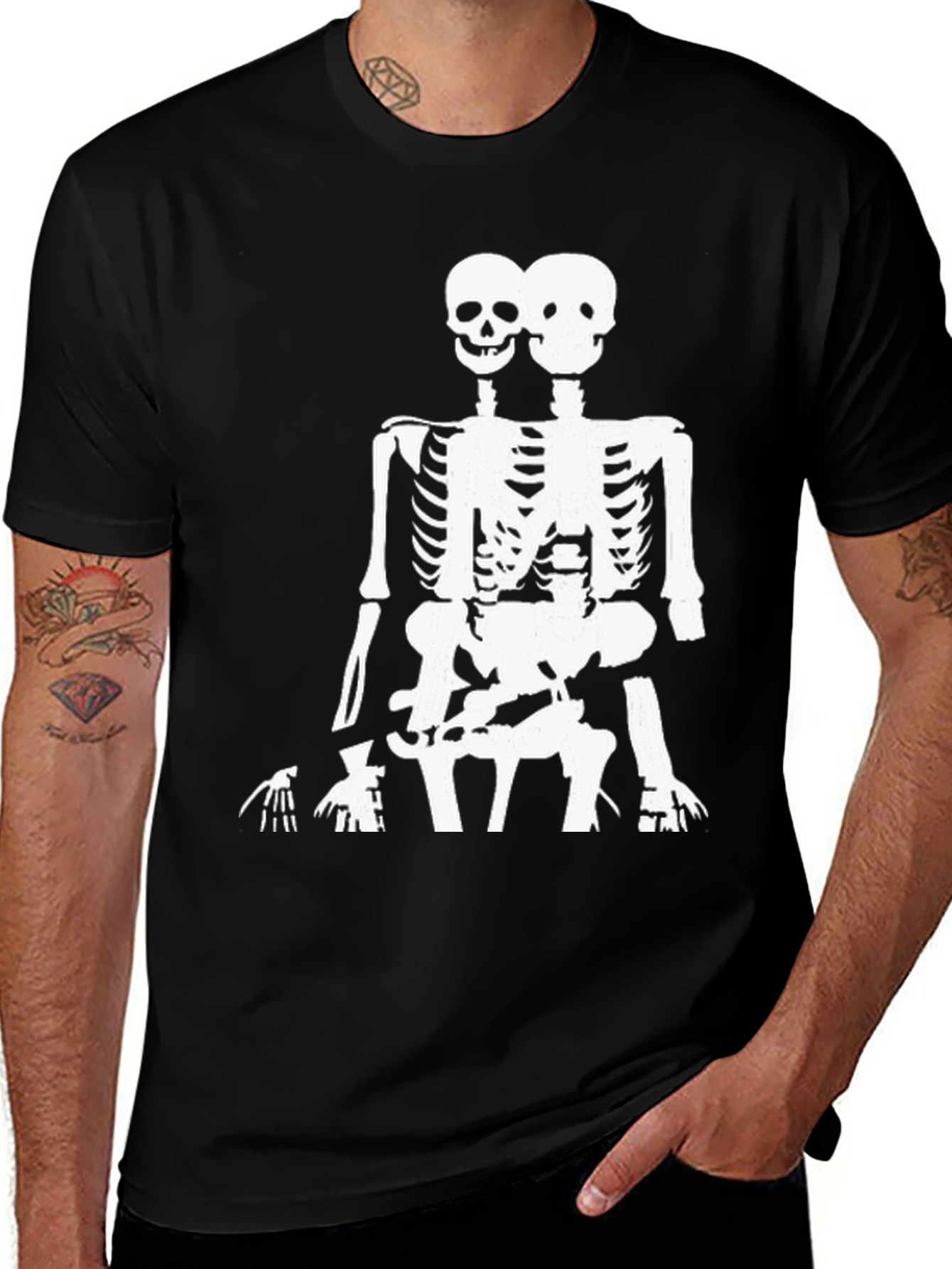 Variant 15 of Two Headed Skeleton Graphic Tee - Black