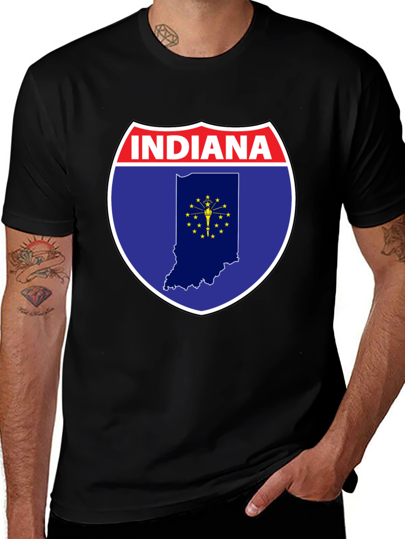 Indiana State Pride Graphic Tee - Black Cotton T-Shirt