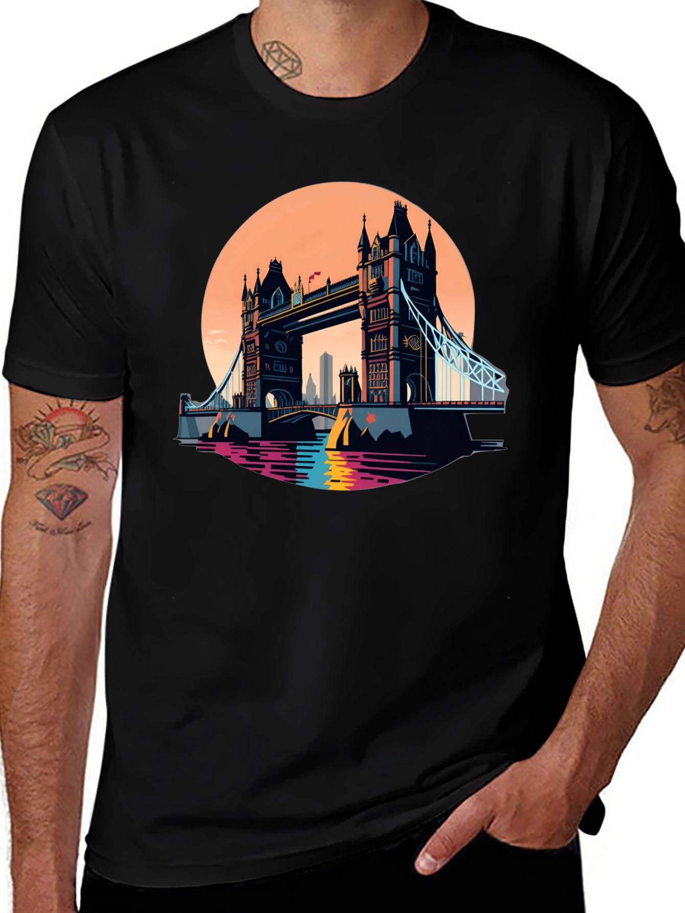 Tower Bridge London Graphic Tee - Retro Cityscape Shirt