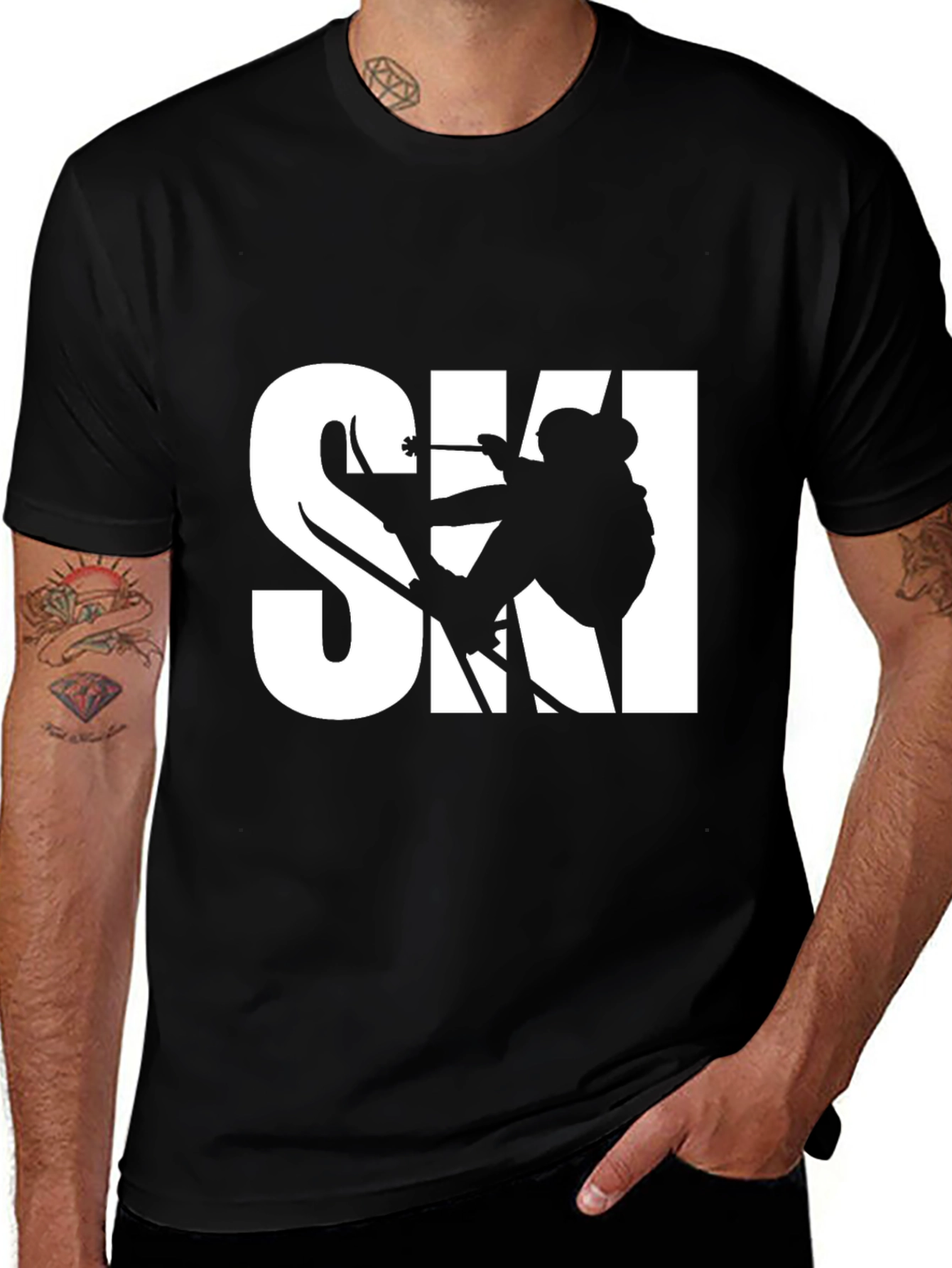 Variant 30 of Cool Black Ski T-Shirt for Winter Sports