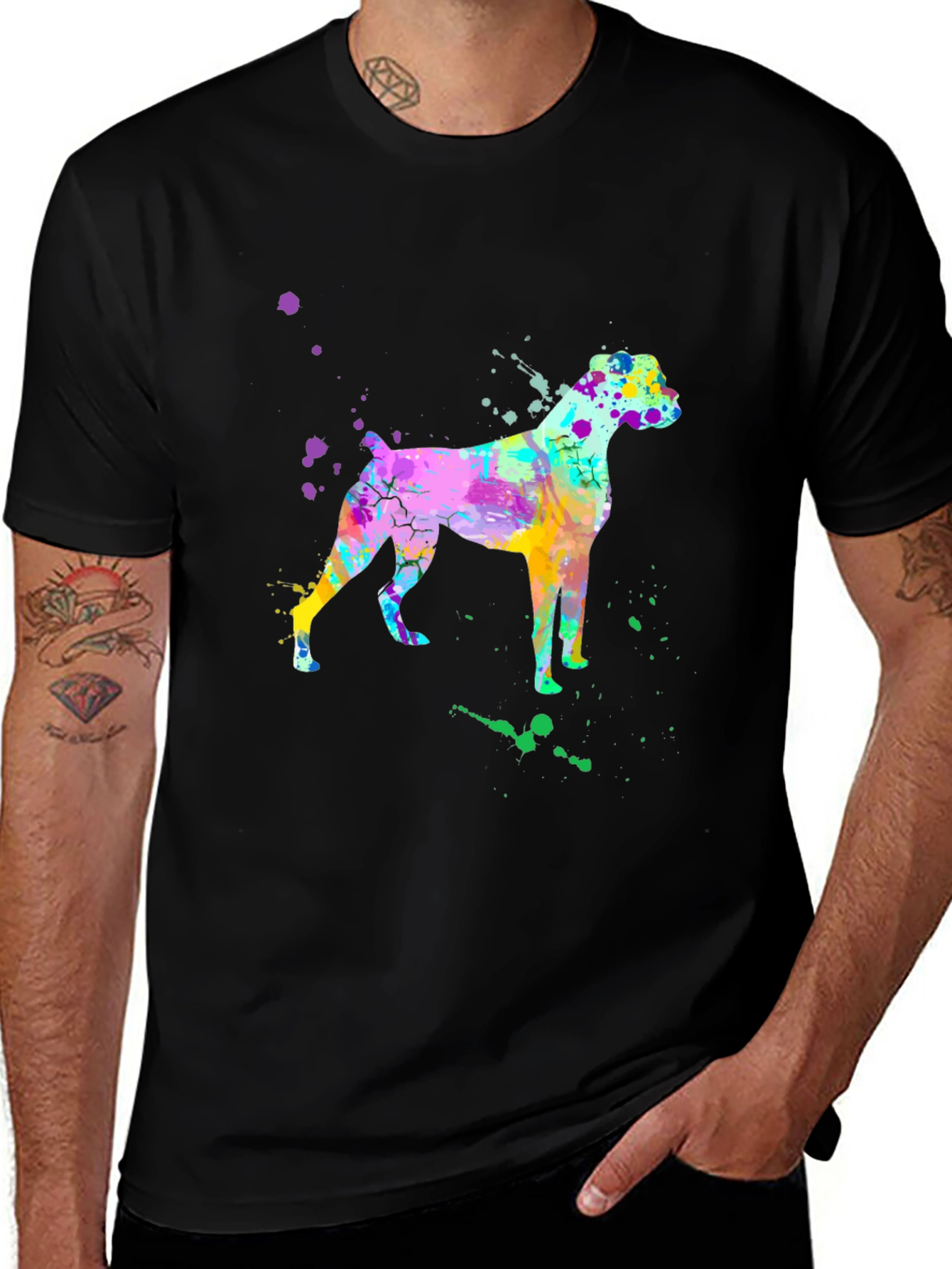 Black Watercolor Boxer Dog Graphic Tee - Trendy Men's Shirt main image
