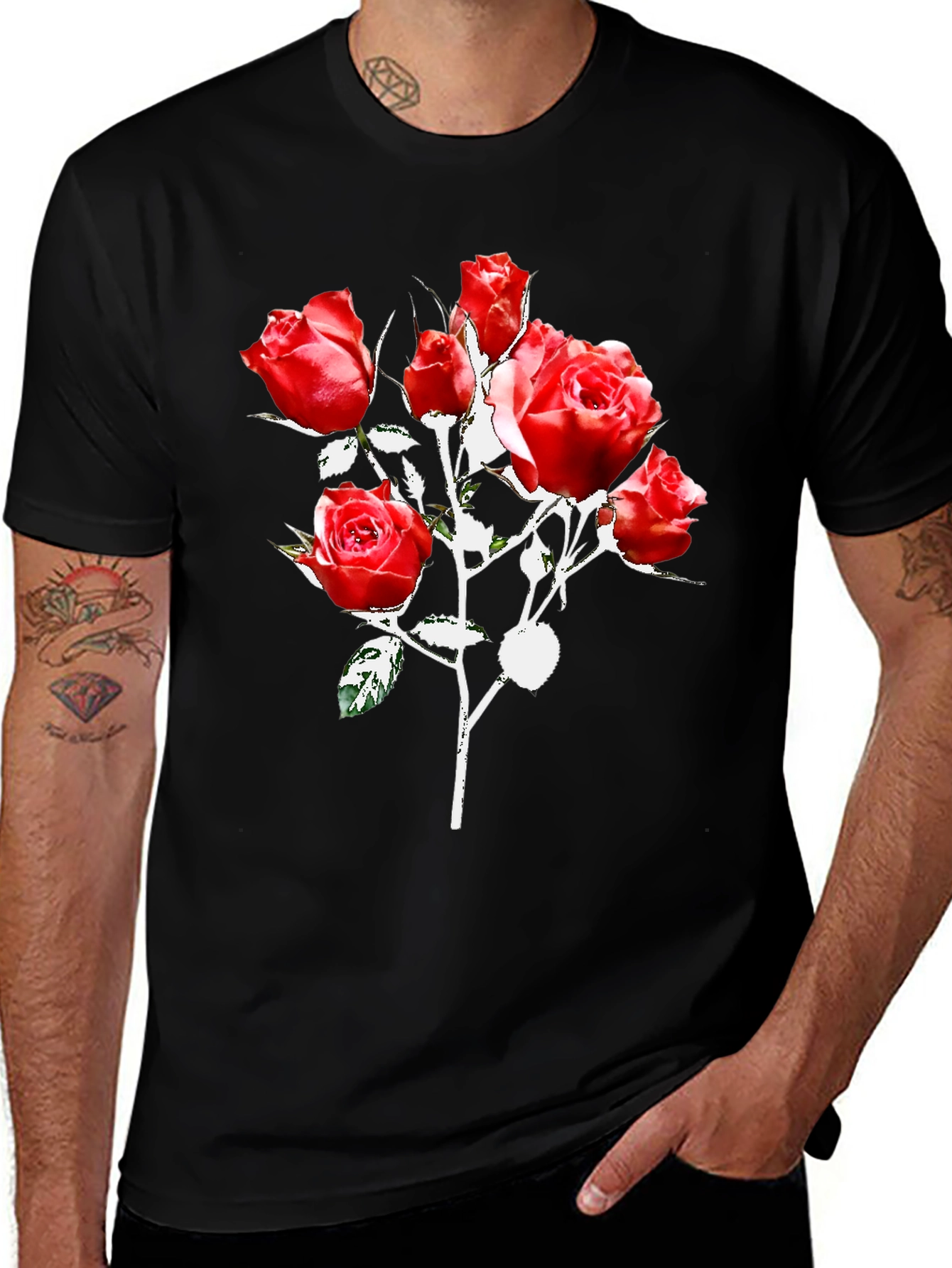 Variant 21 of Floral Rose Graphic Print Black T-Shirt
