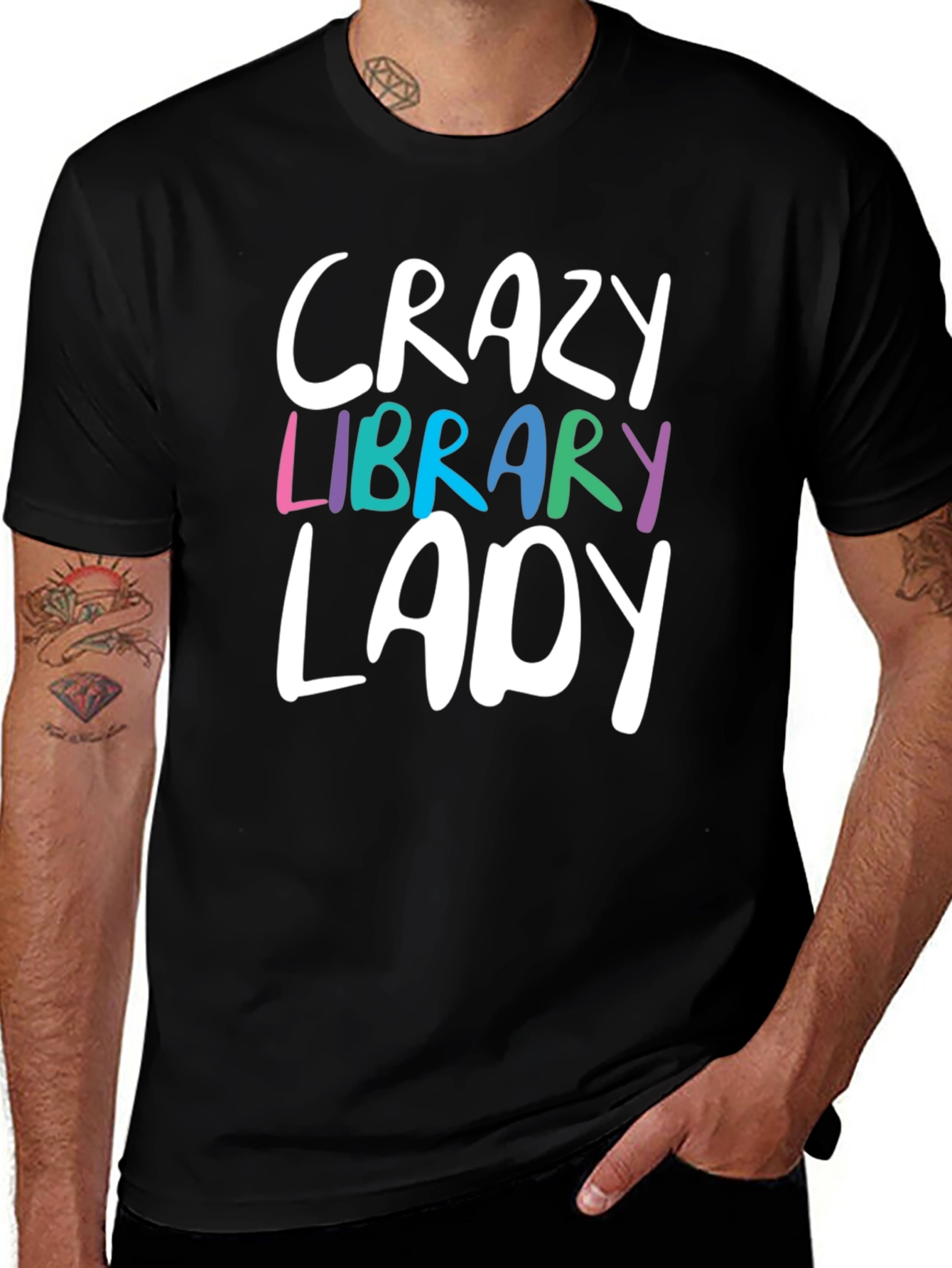 Variant 8 of Crazy Library Lady Graphic Tee - Black