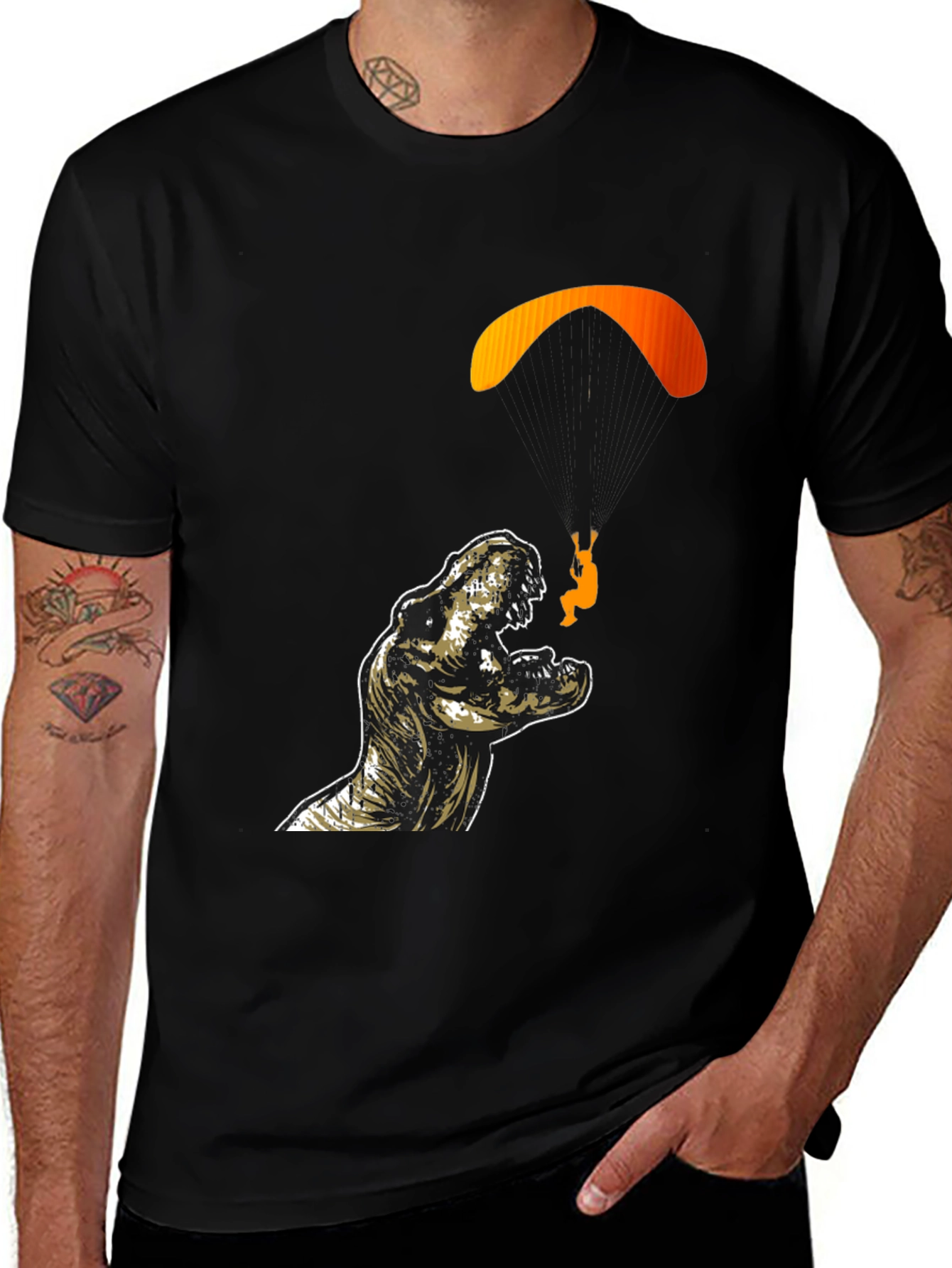 Variant 29 of Dino Paragliding Graphic Tee - Black Cotton T-Shirt