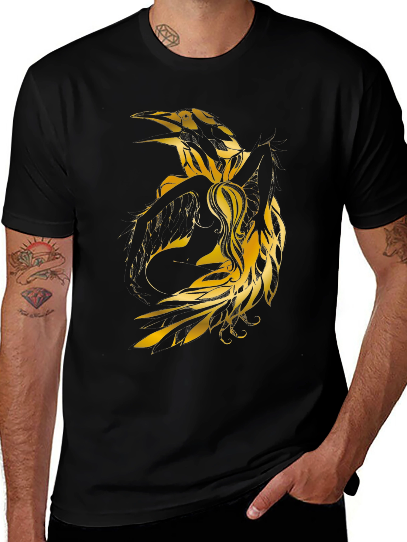 Raven Graphic Tee - Golden Bird Design