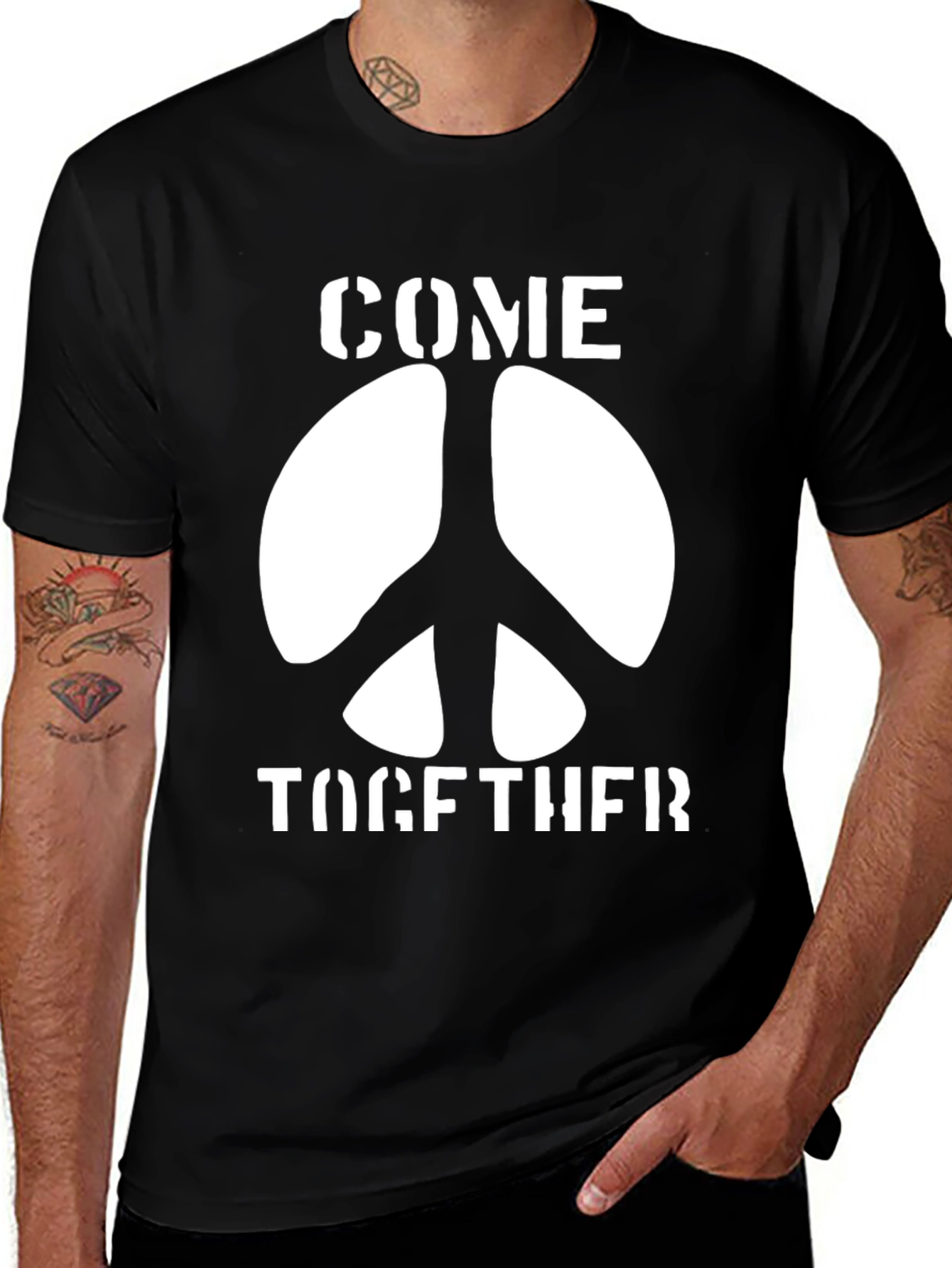 Variant 11 of Come Together Peace Sign Graphic T-Shirt - Black