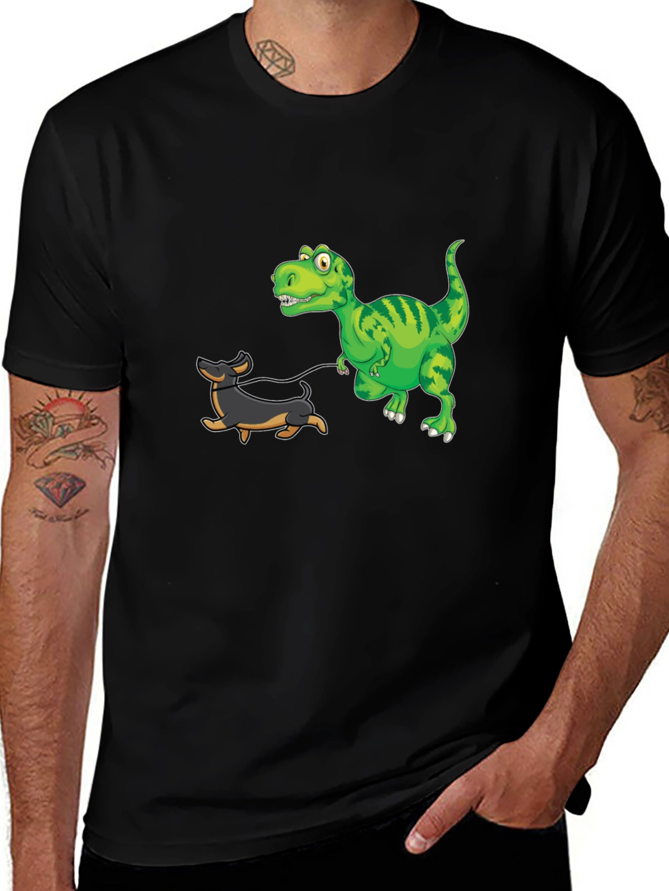 Variant 23 of Dino Dog Walk Black T-Shirt