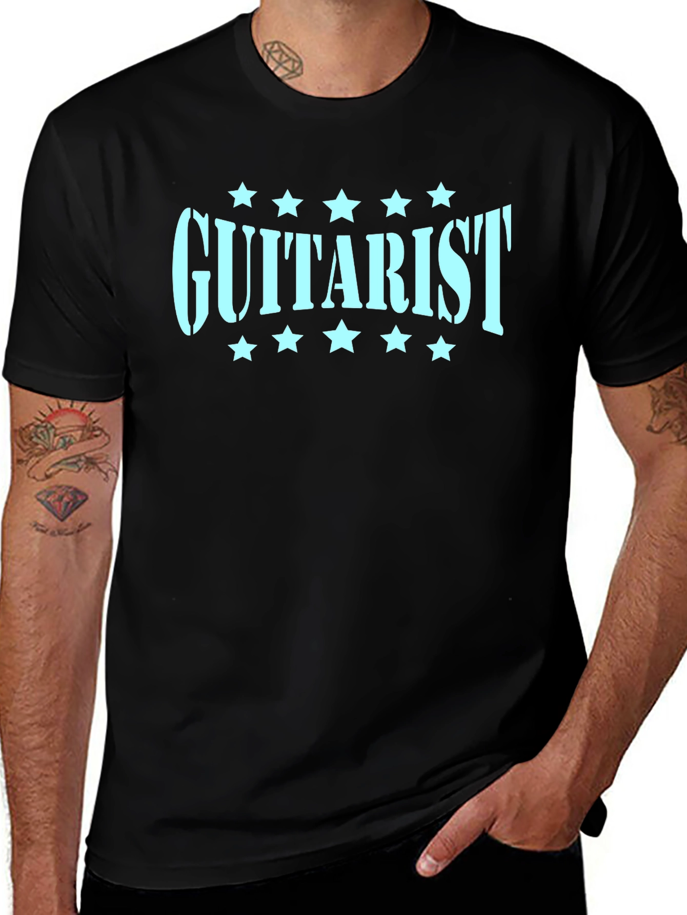 Variant 30 of Guitarist Tee - Black Cotton T-Shirt with Graphic Print