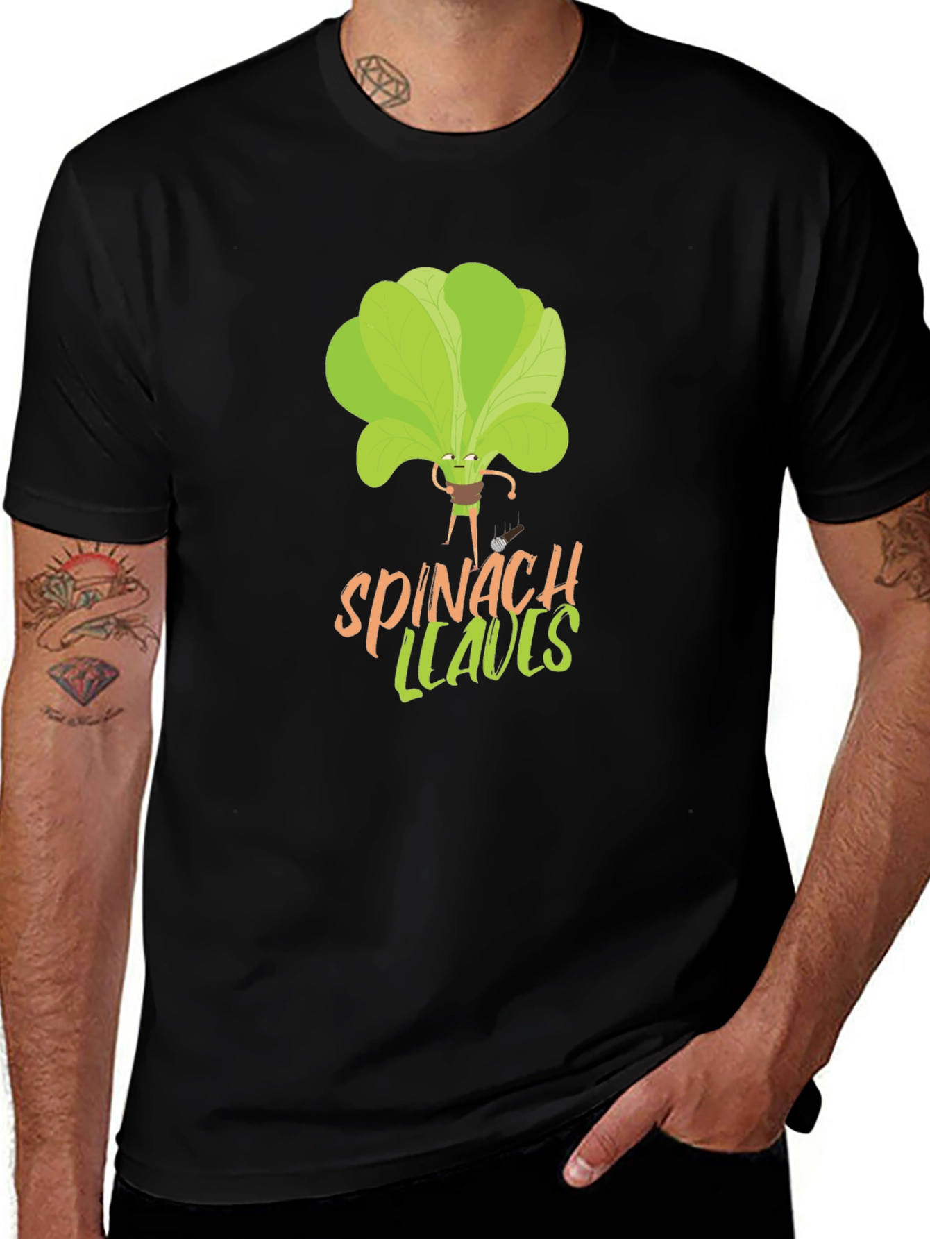 Variant 29 of Spinach Leaves Graphic Tee - Black Cotton T-Shirt