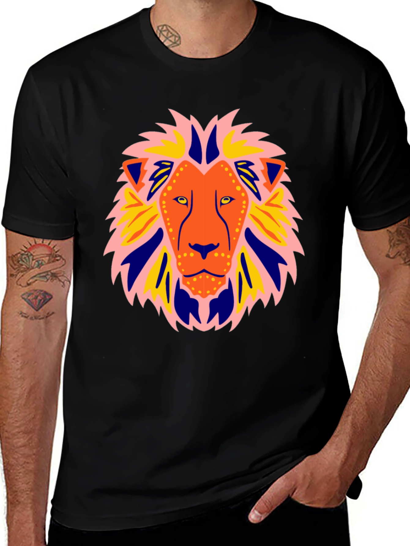 Variant 18 of Vibrant Lion Graphic Black Tee