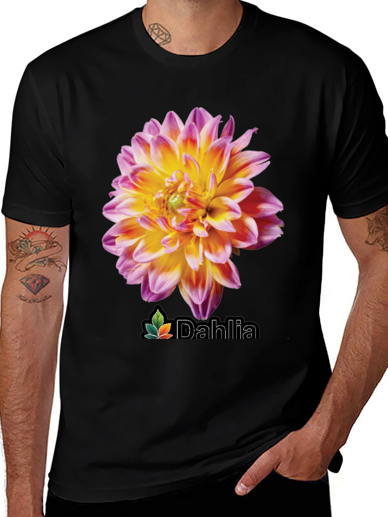Variant 29 of Dahlia Flower Graphic Black T-Shirt