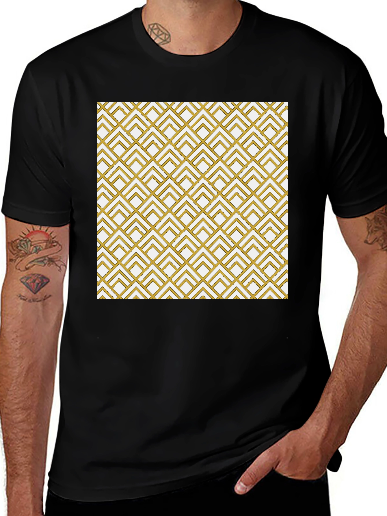 Variant 4 of Geometric Gold Pattern Black T-Shirt