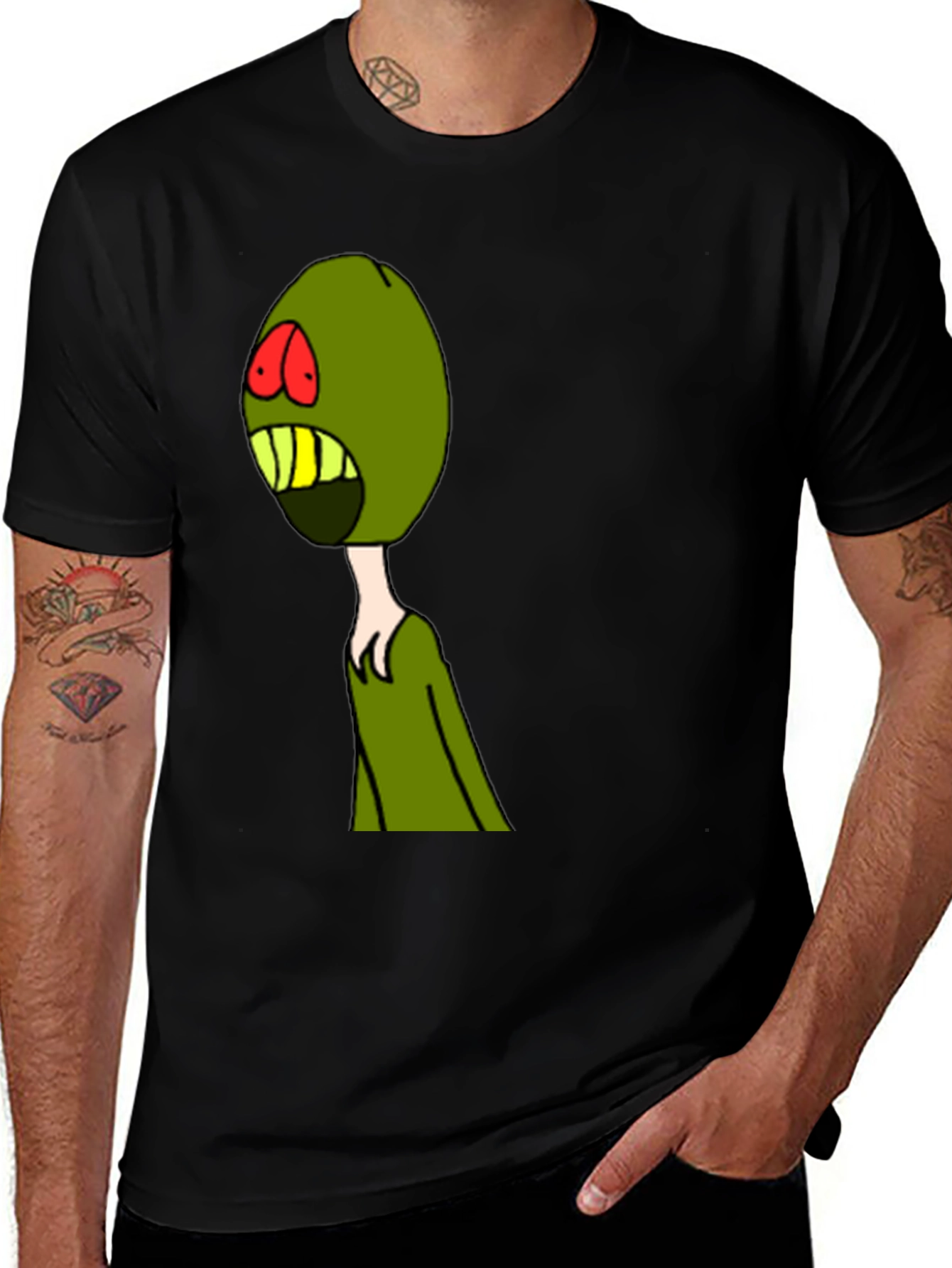 Variant 9 of Olive Cartoon Graphic Print Black T-Shirt