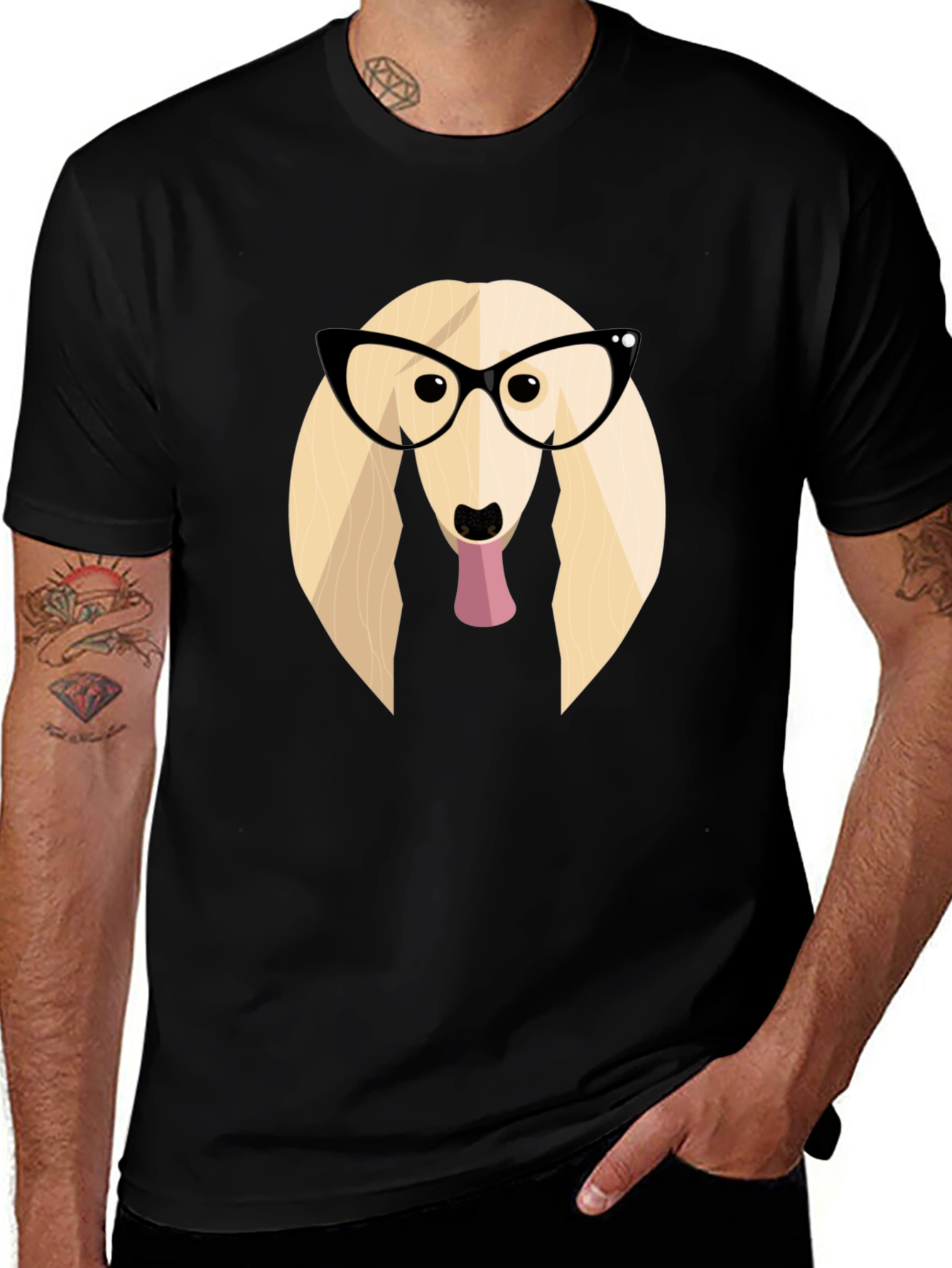 Variant 7 of Dog with Glasses Graphic Tee - Stylish Black T-Shirt