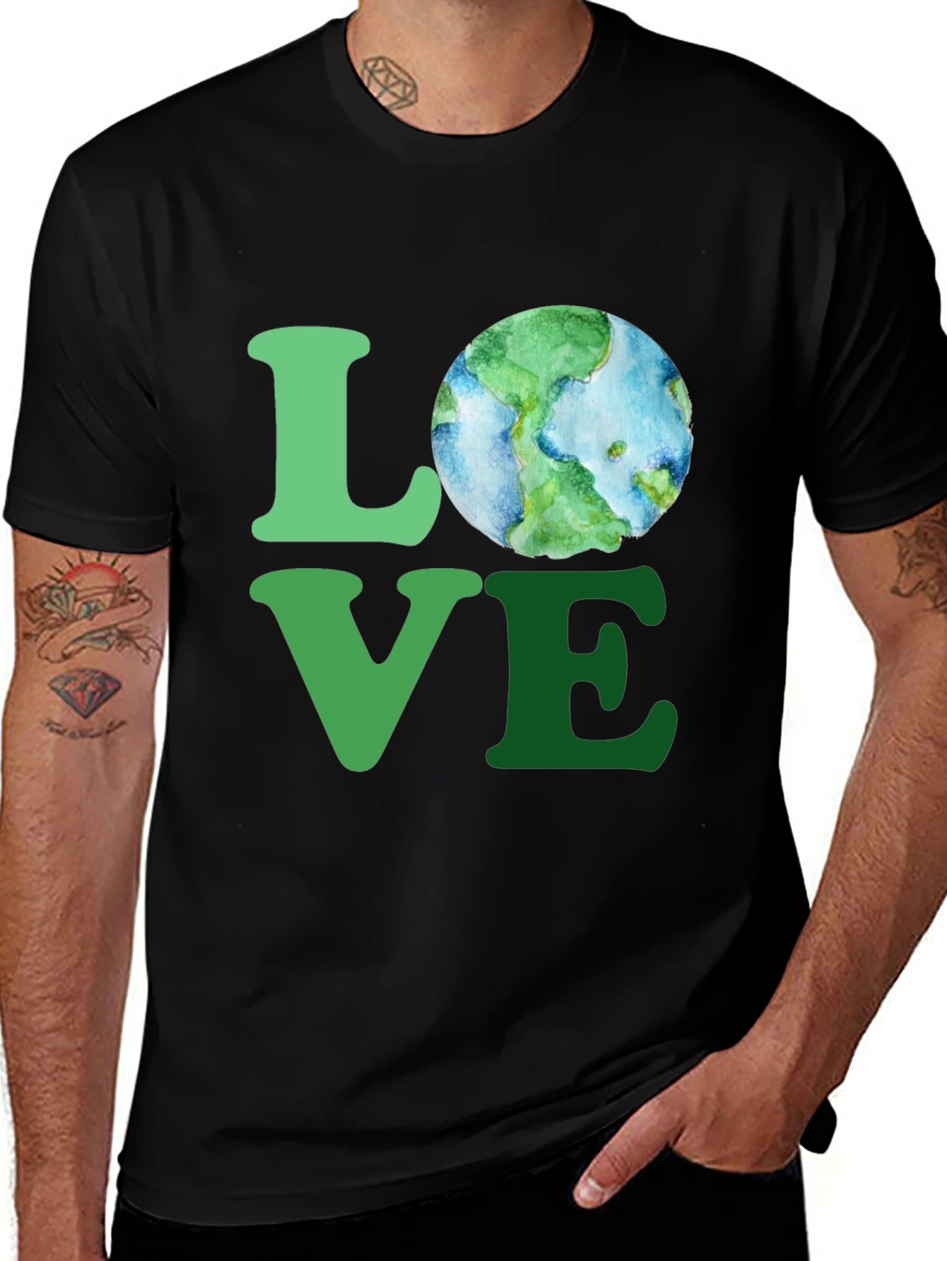 Variant 16 of Love Earth Graphic T-Shirt - Black Cotton Tee
