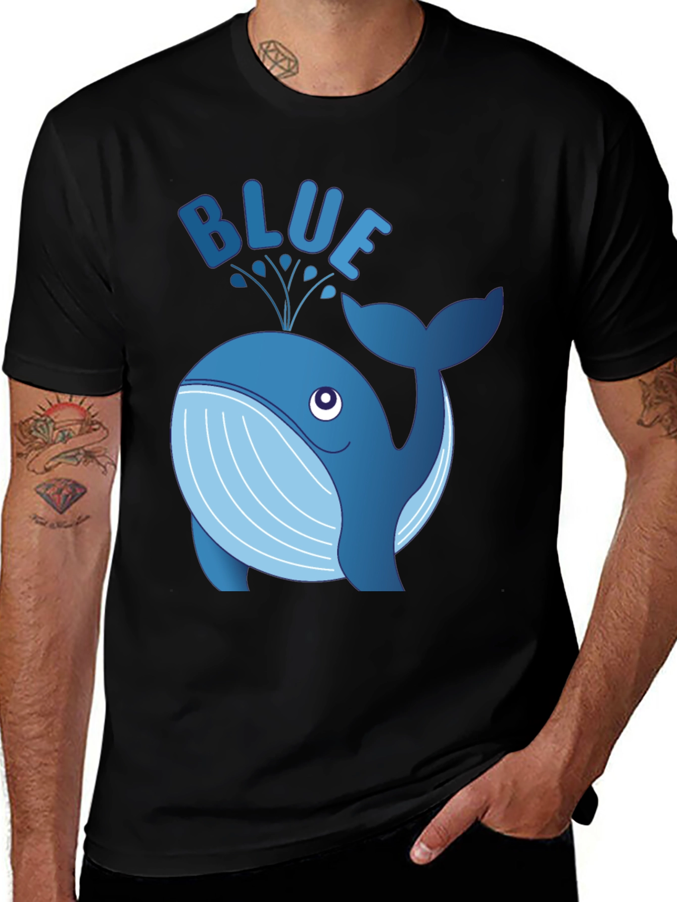 Variant 30 of Blue Whale Graphic Tee - Black Cotton T-Shirt